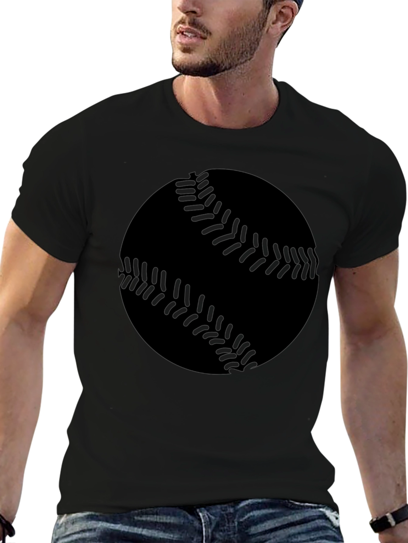 Baseball Graphic Tee - Black Cotton T-Shirt