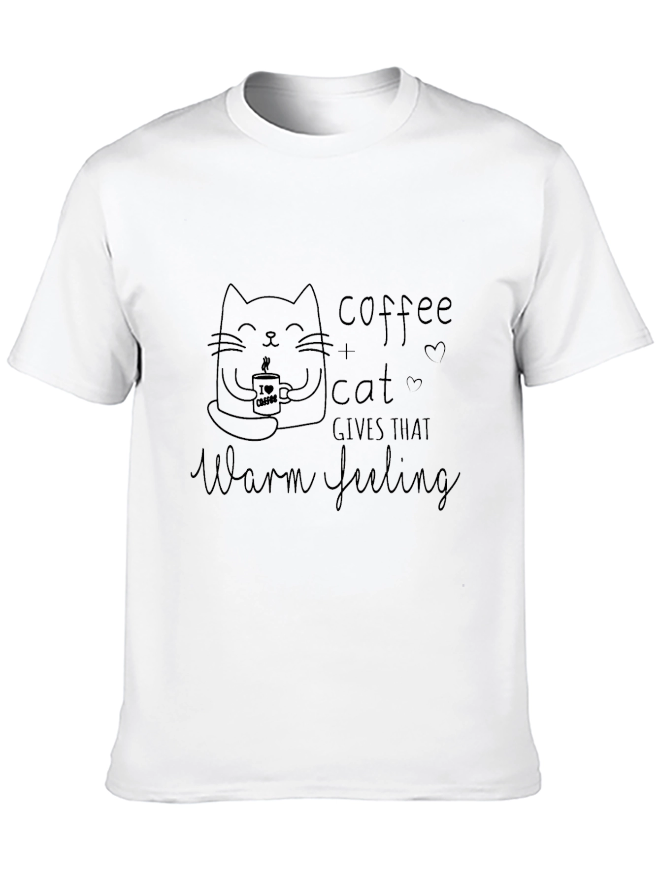 Coffee & Cat Warm Feeling Black T-Shirt