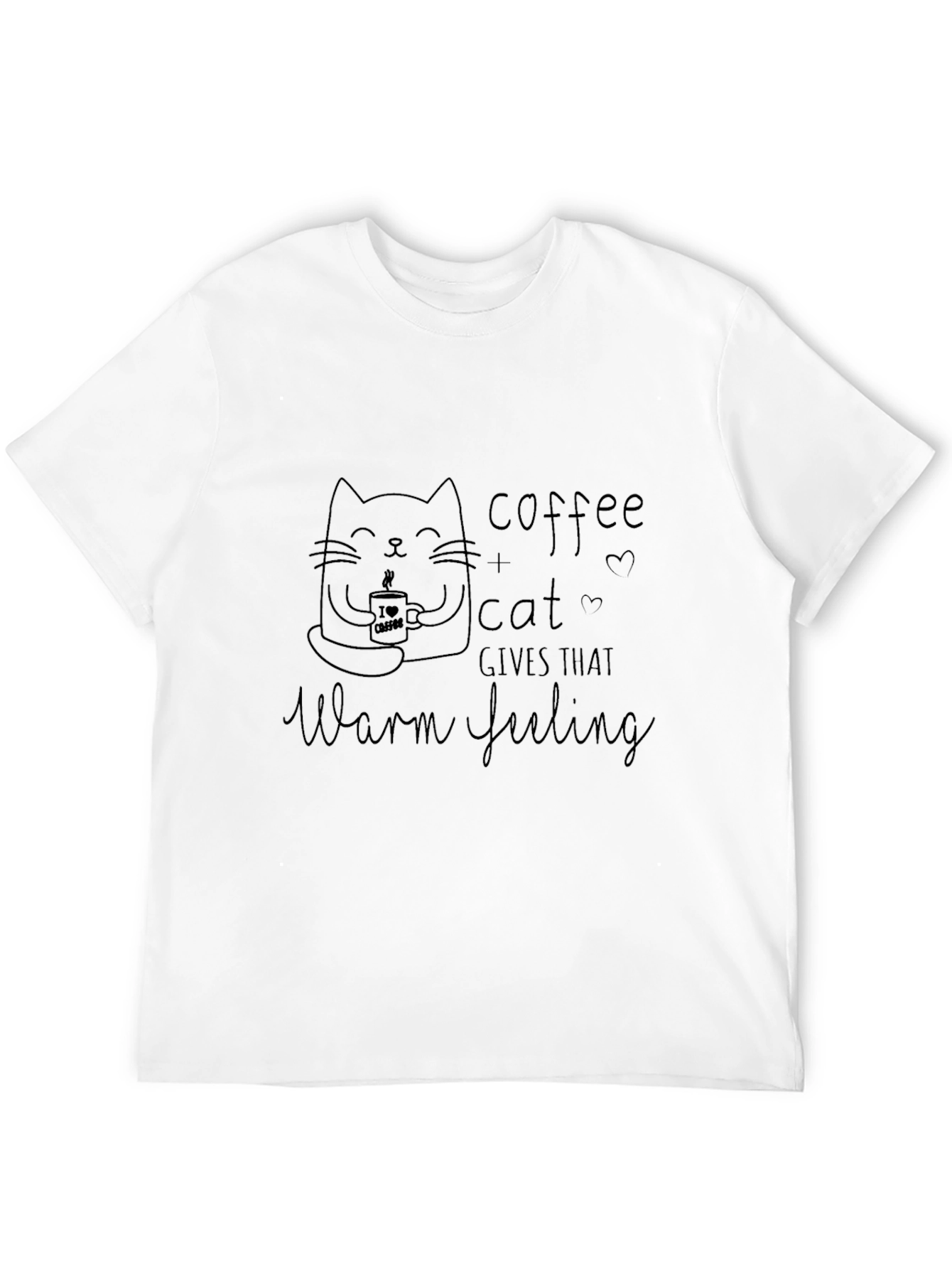 Coffee & Cat Warm Feeling Black T-Shirt