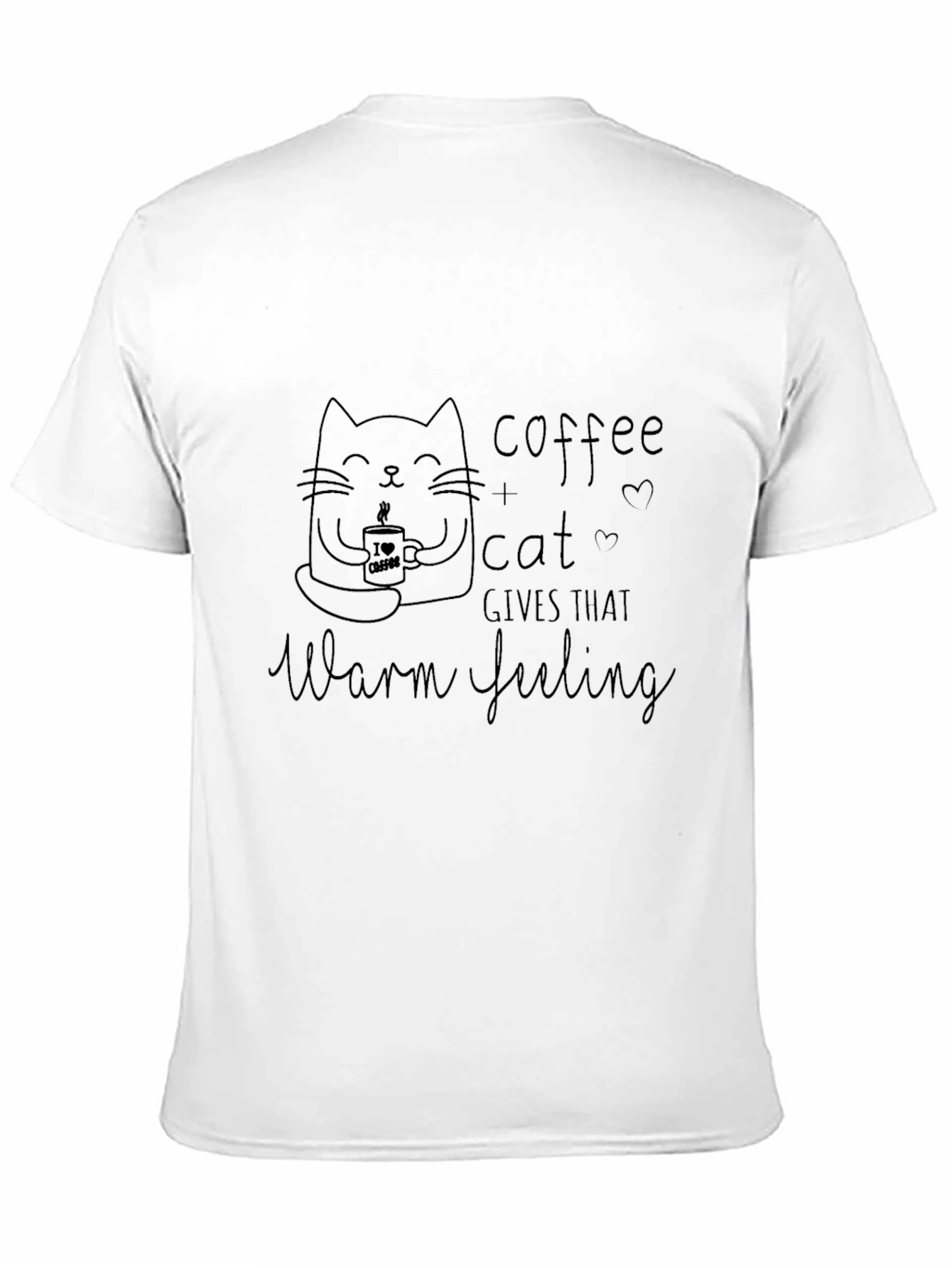 Coffee & Cat Warm Feeling Black T-Shirt