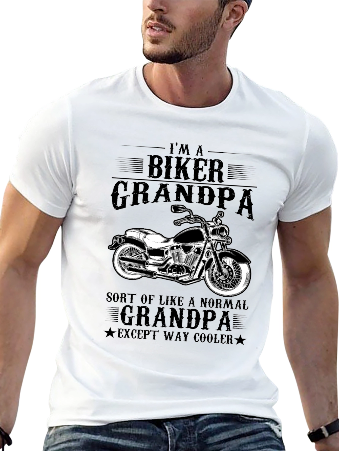 Biker Grandpa Graphic Tee - Cool Motorcycle Design