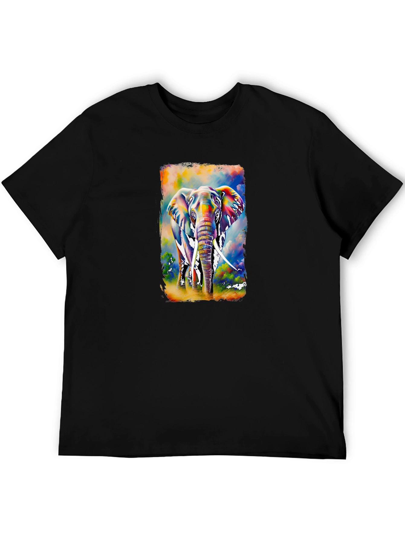 Vibrant Elephant Graphic T-Shirt - Black