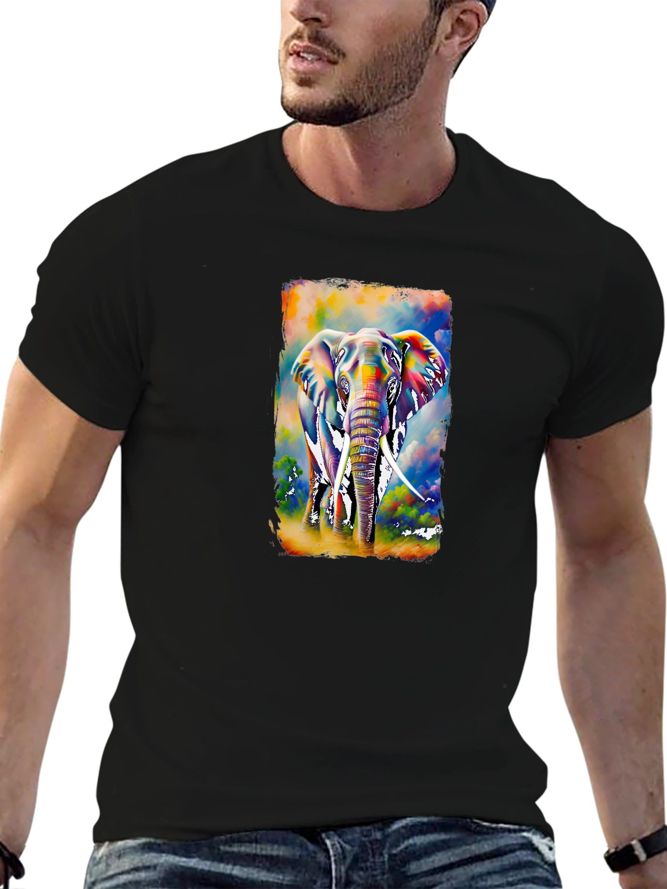 Vibrant Elephant Graphic T-Shirt - Black