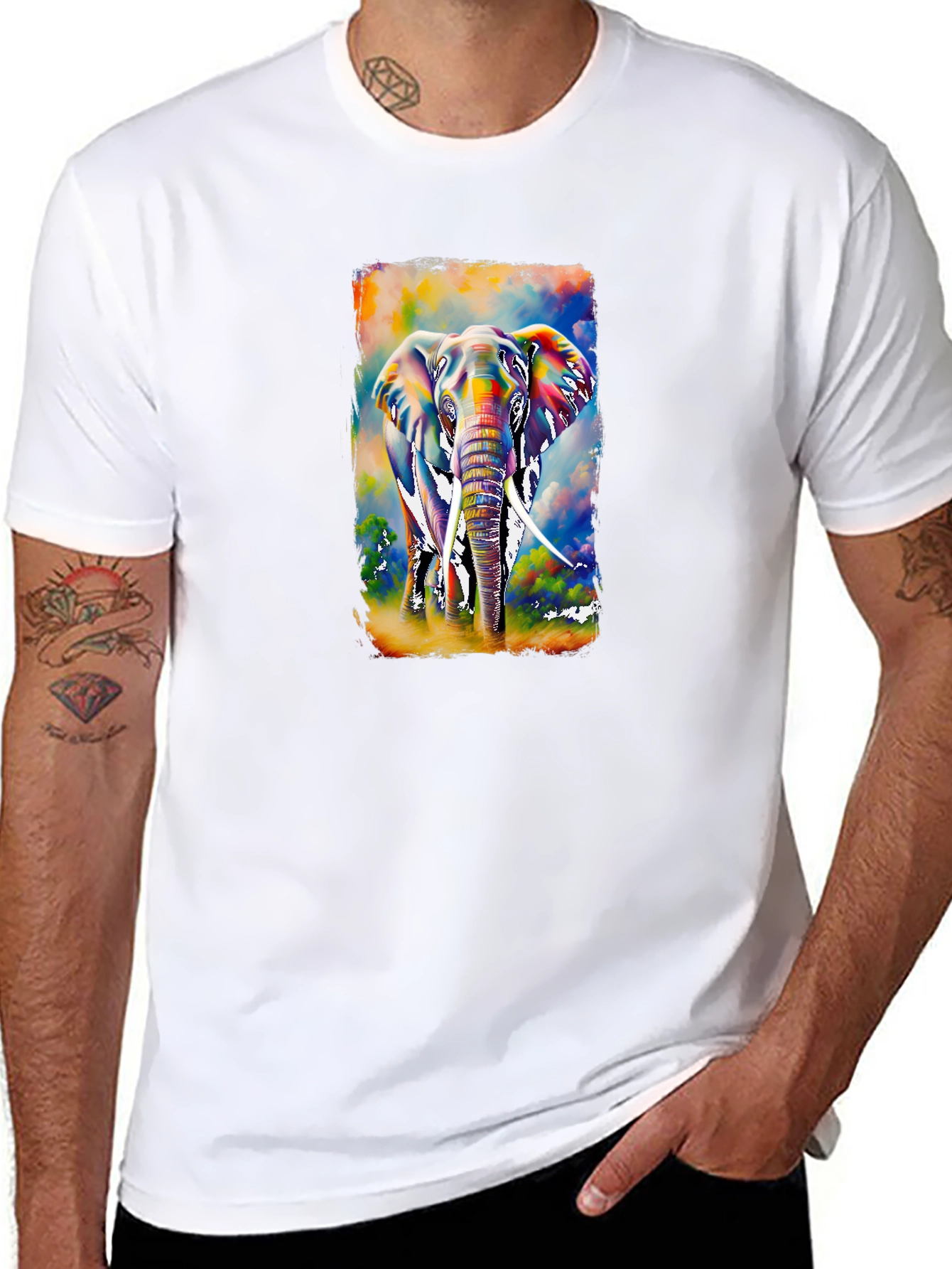 Vibrant Elephant Graphic T-Shirt - Black