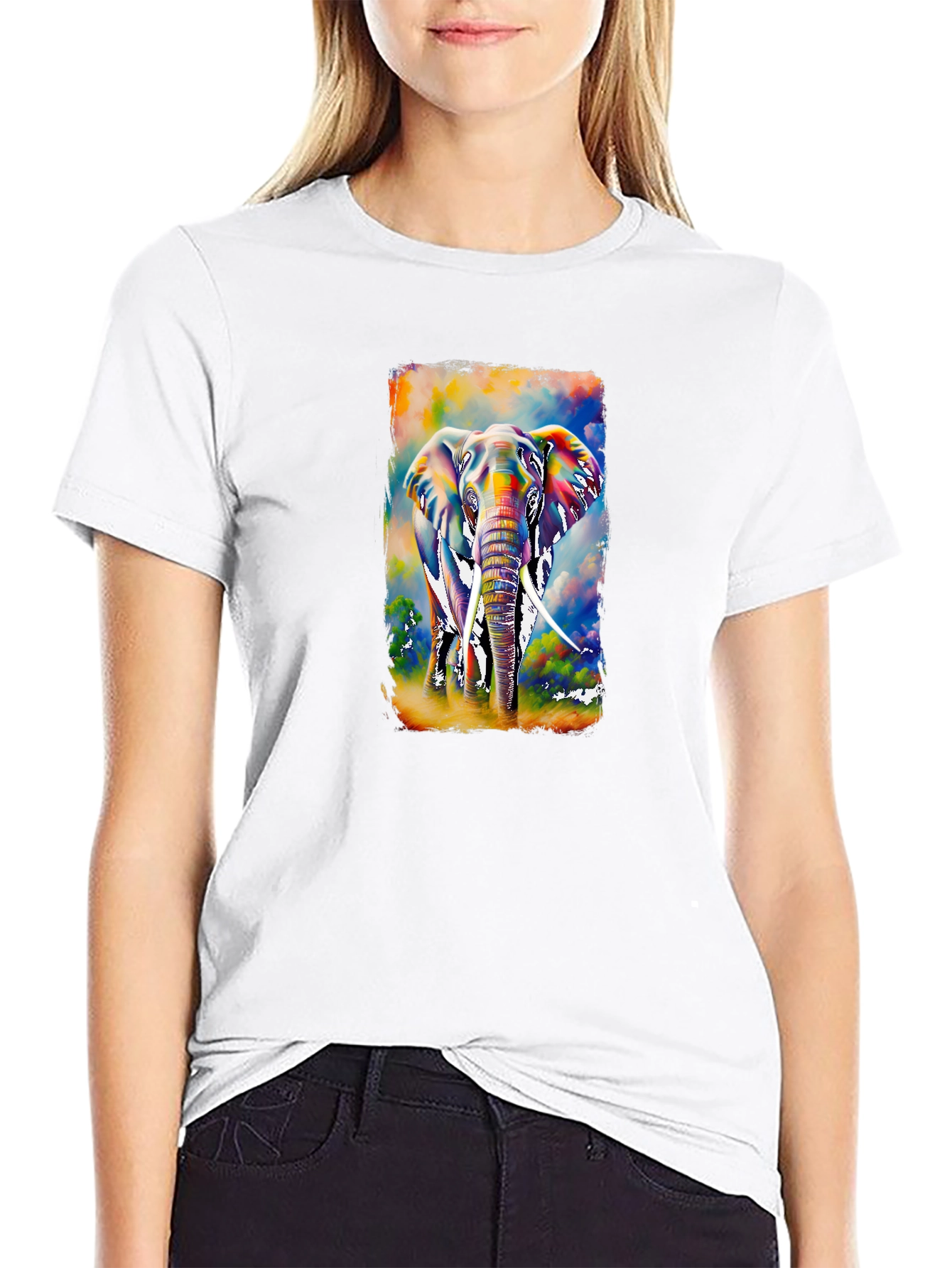 Vibrant Elephant Graphic T-Shirt - Black