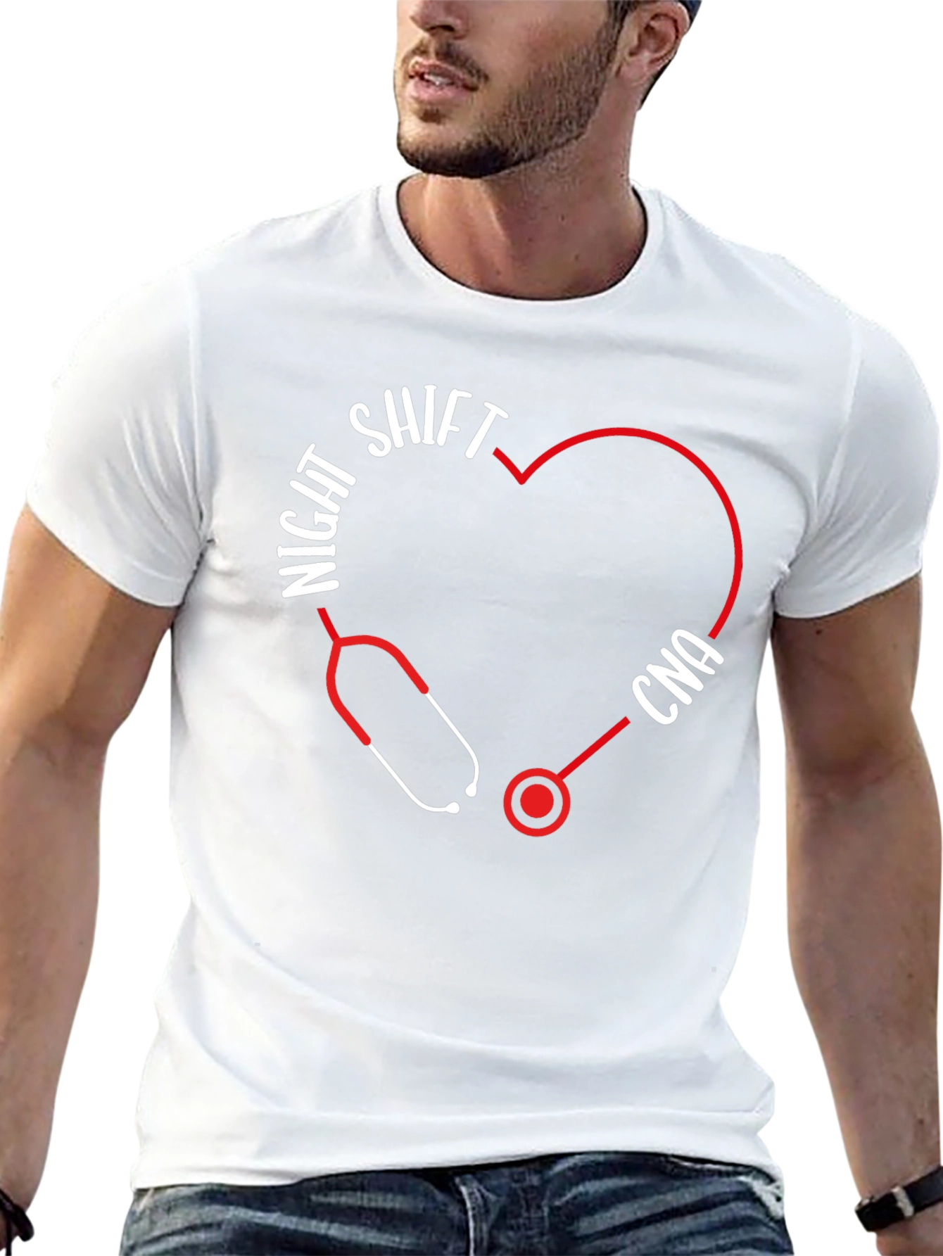 Night Shift CNA Stethoscope Heart T-Shirt