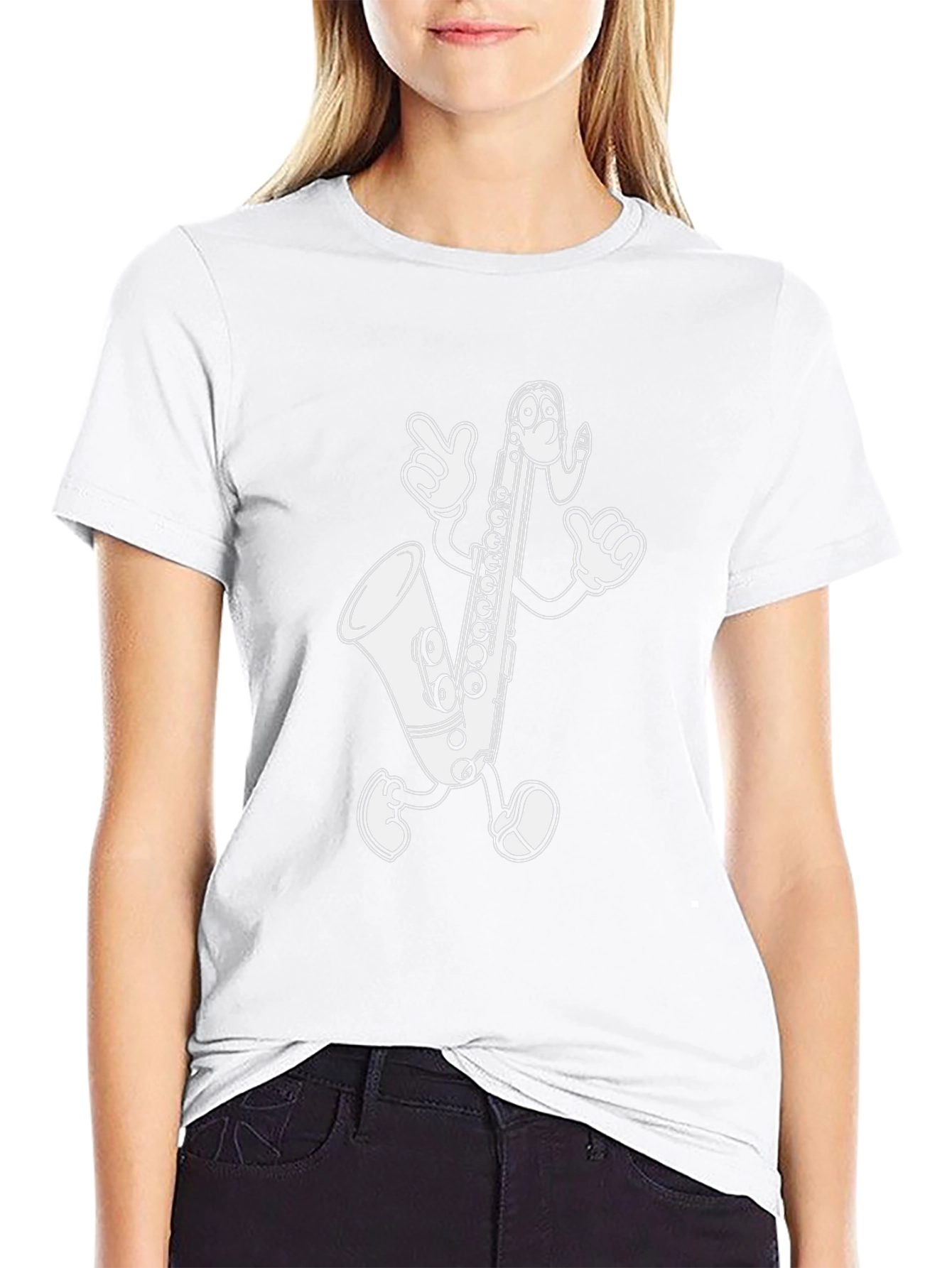 Cartoon Saxophone Black T-Shirt