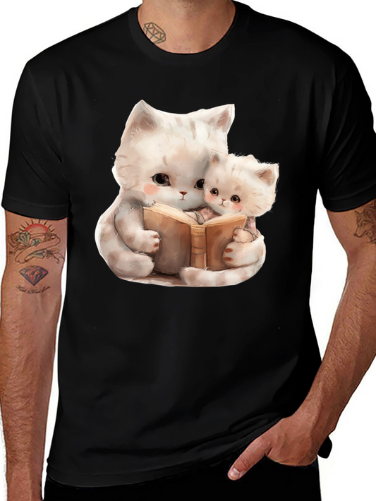 Cute Cats Reading Book Graphic T-Shirt