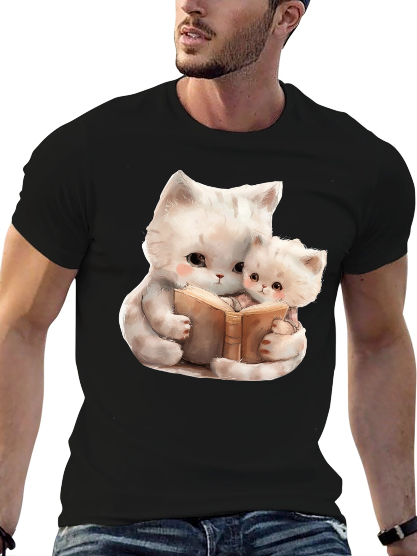 Cute Cats Reading Book Graphic T-Shirt