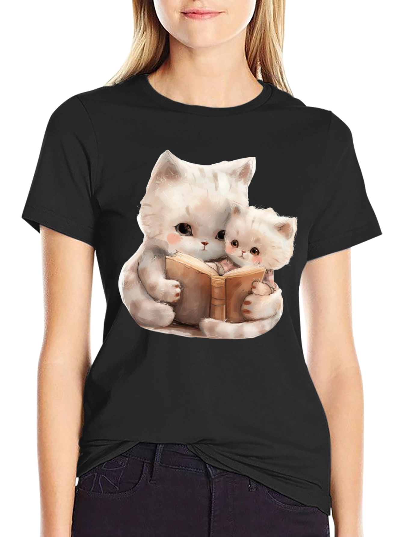 Cute Cats Reading Book Graphic T-Shirt