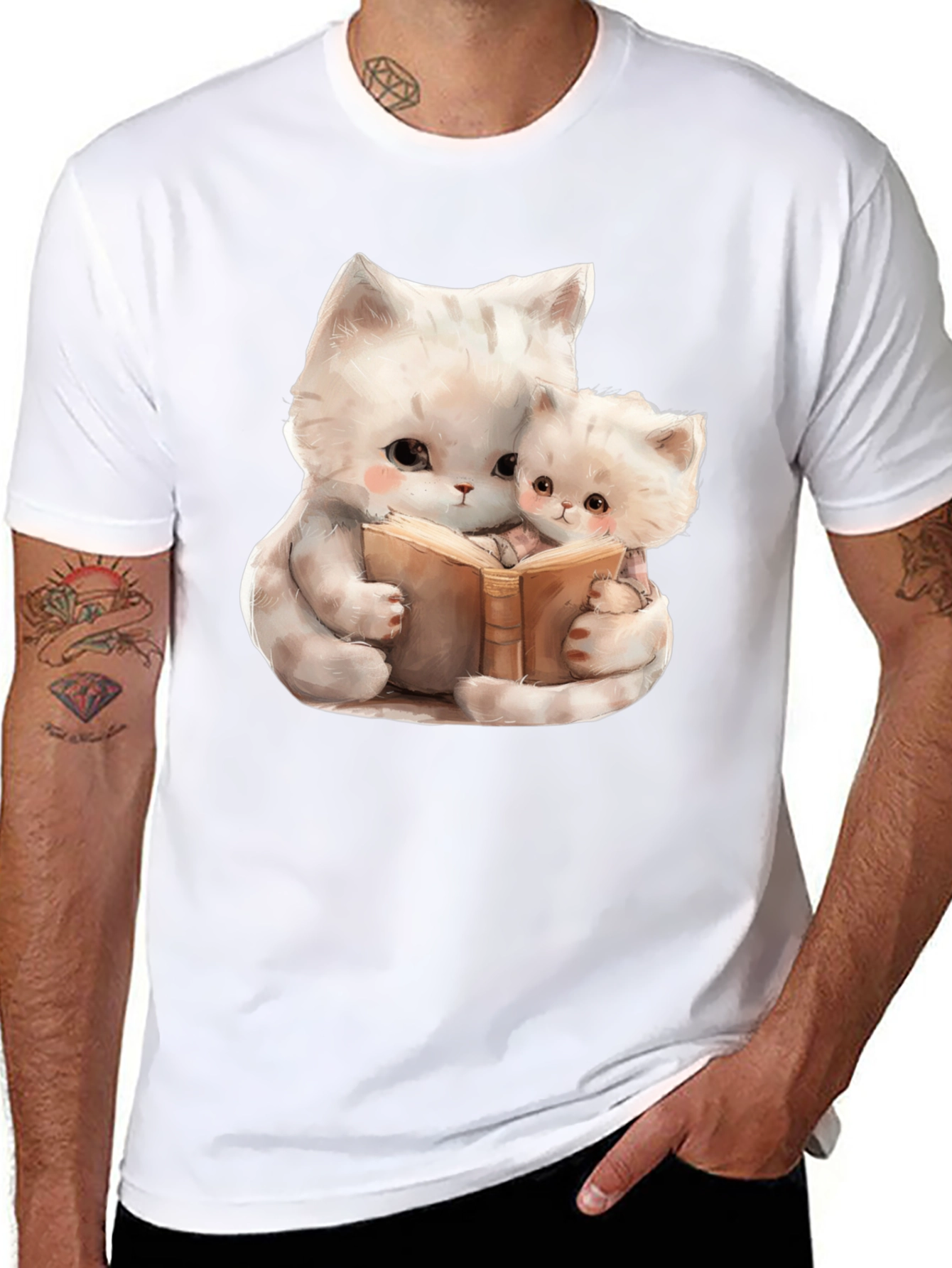 Cute Cats Reading Book Graphic T-Shirt