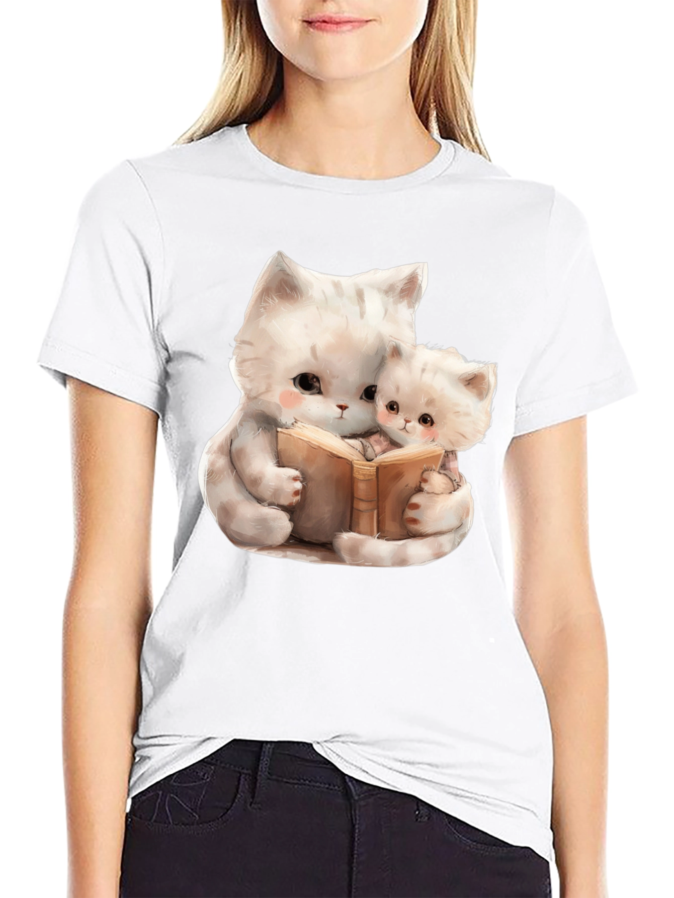 Cute Cats Reading Book Graphic T-Shirt