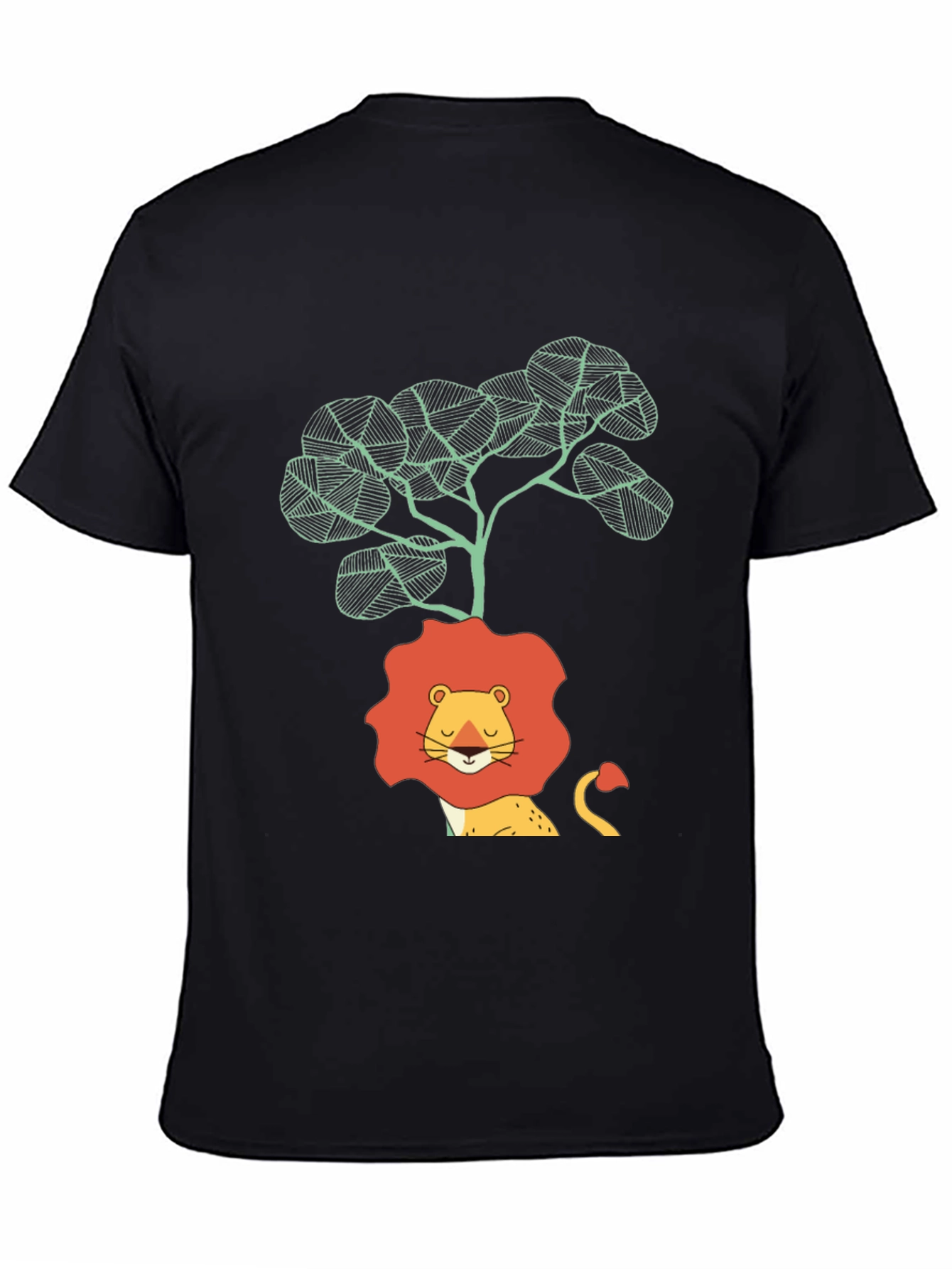 Lion & Tree Graphic Print Black T-Shirt