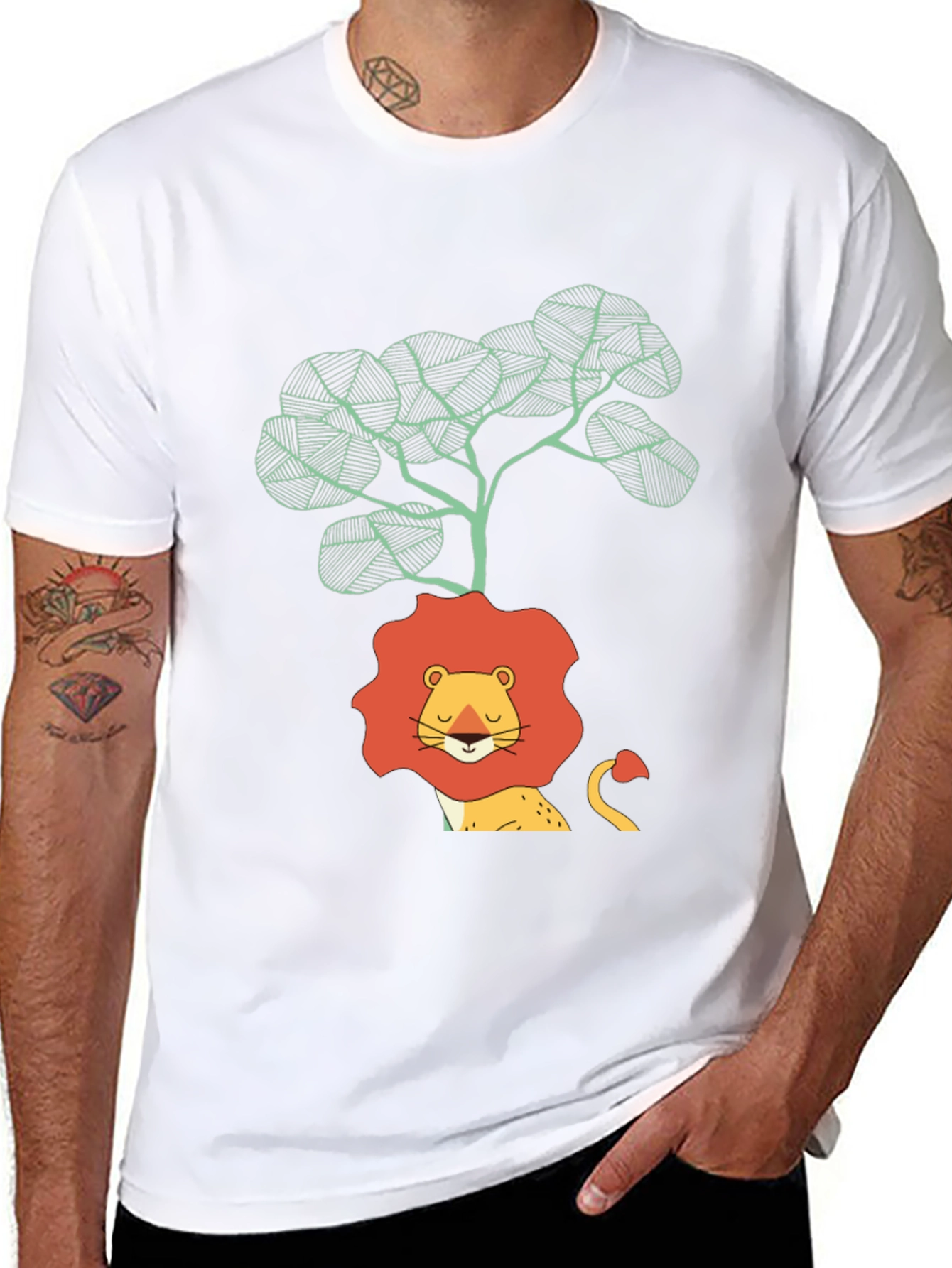 Lion & Tree Graphic Print Black T-Shirt