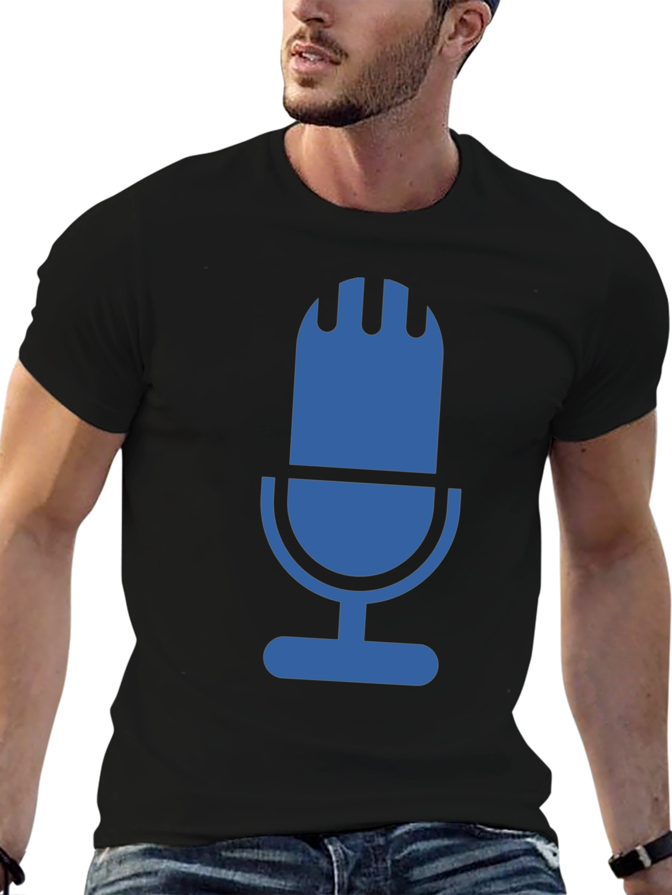 Retro Microphone Graphic Tee - Black