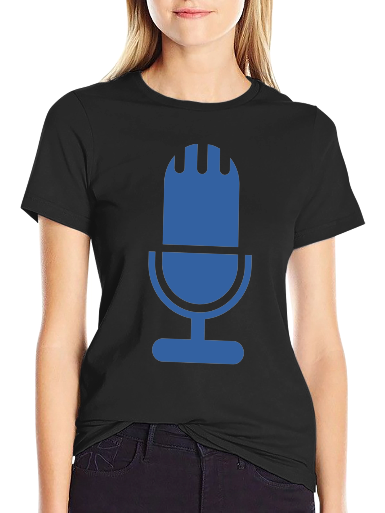 Retro Microphone Graphic Tee - Black