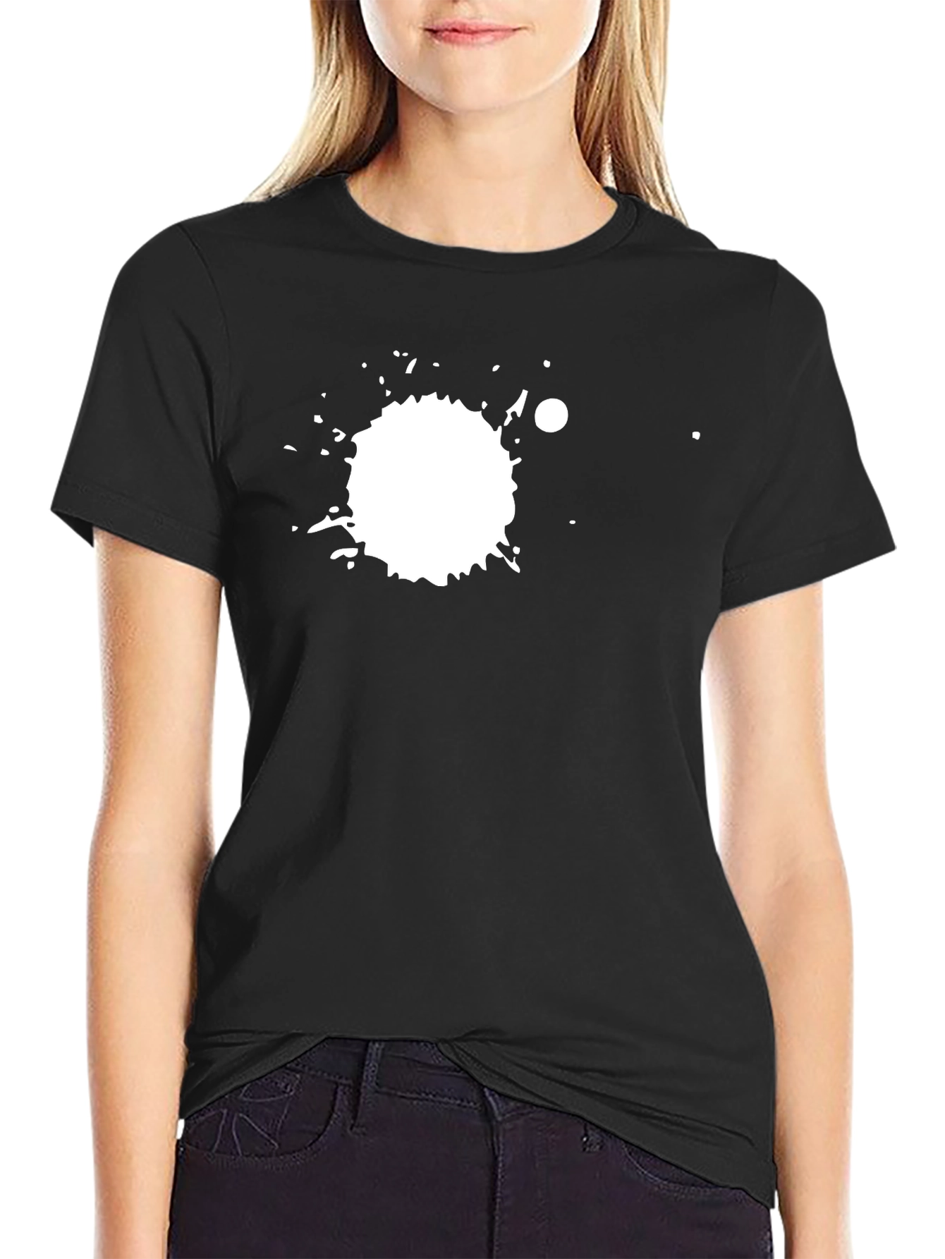 Black Tee with White Splatter Graphic Print