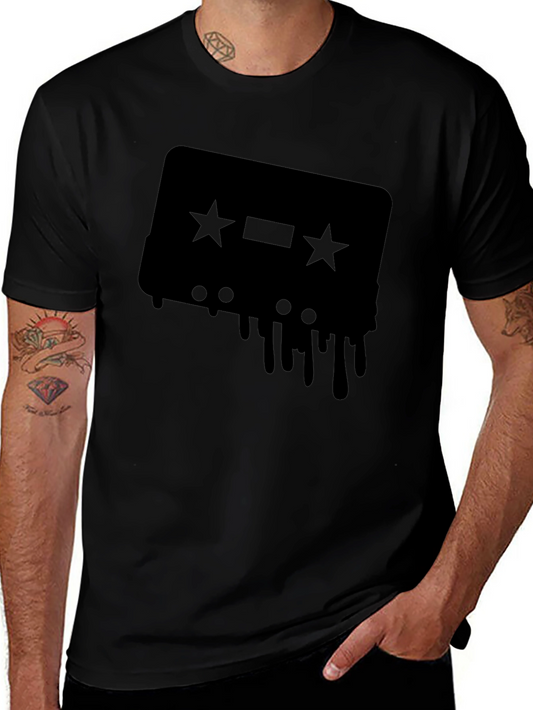 Retro Cassette Tape Drip Graphic Tee - Black