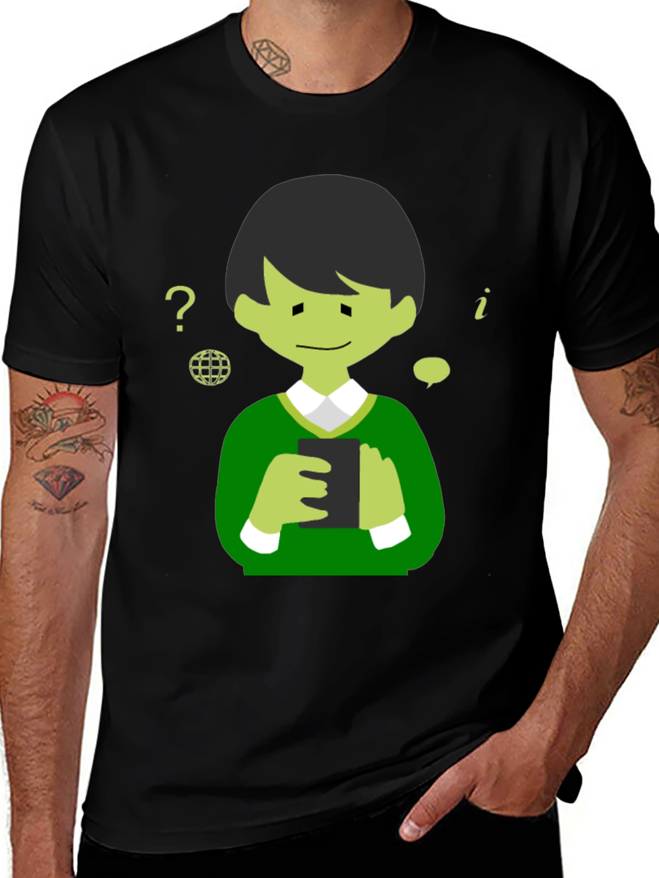 Cartoon Character Graphic Tee - Black Cotton Shirt