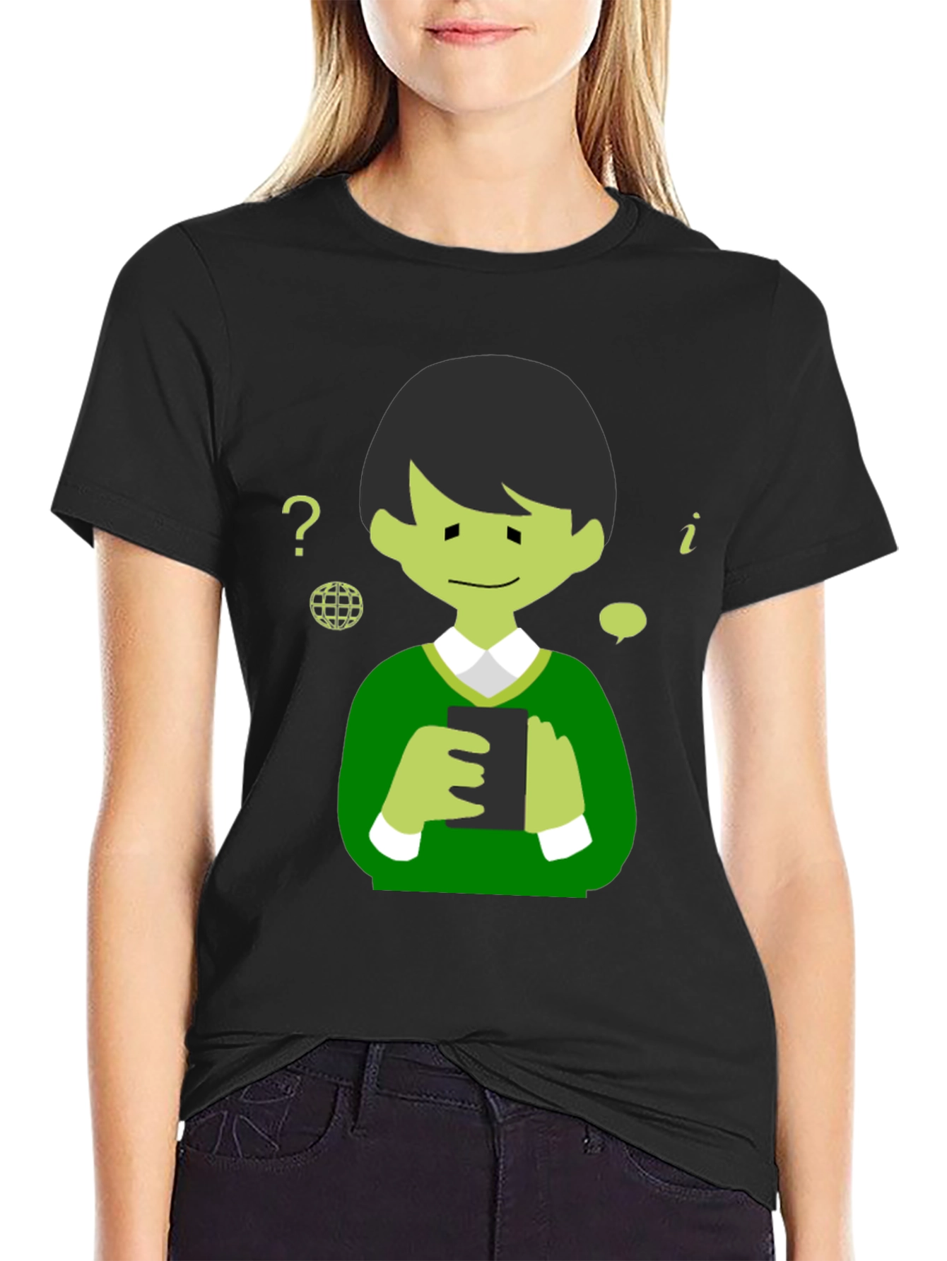 Cartoon Character Graphic Tee - Black Cotton Shirt