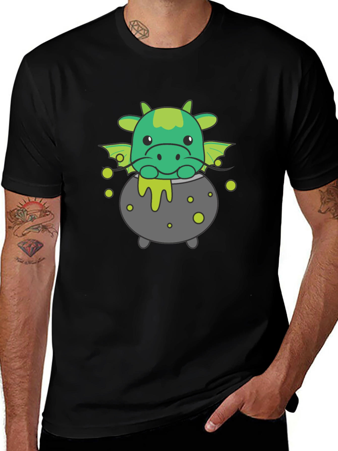 Cute Dragon Cauldron Black T-Shirt