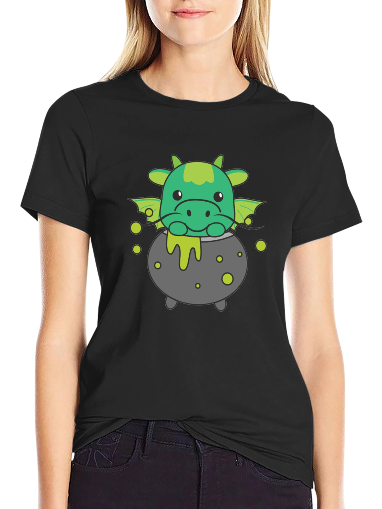 Cute Dragon Cauldron Black T-Shirt