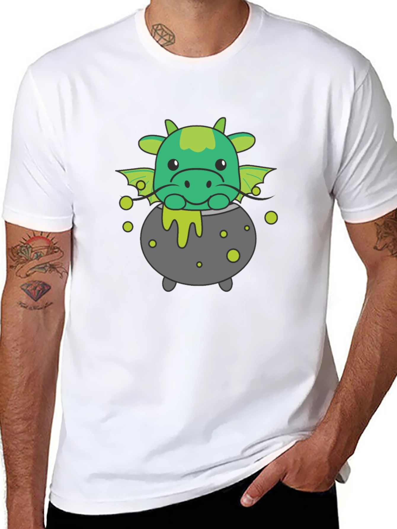 Cute Dragon Cauldron Black T-Shirt