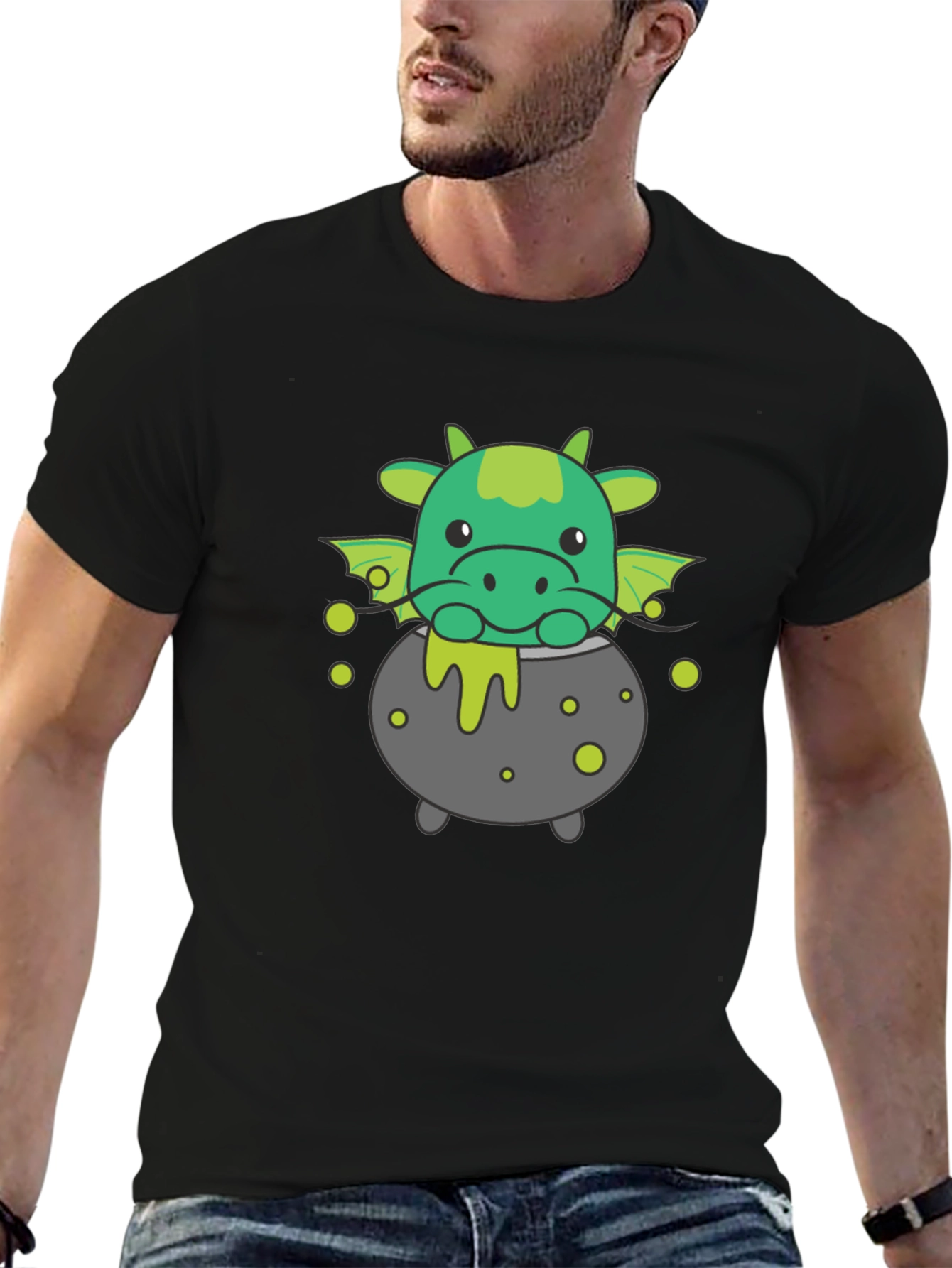 Cute Dragon Cauldron Black T-Shirt