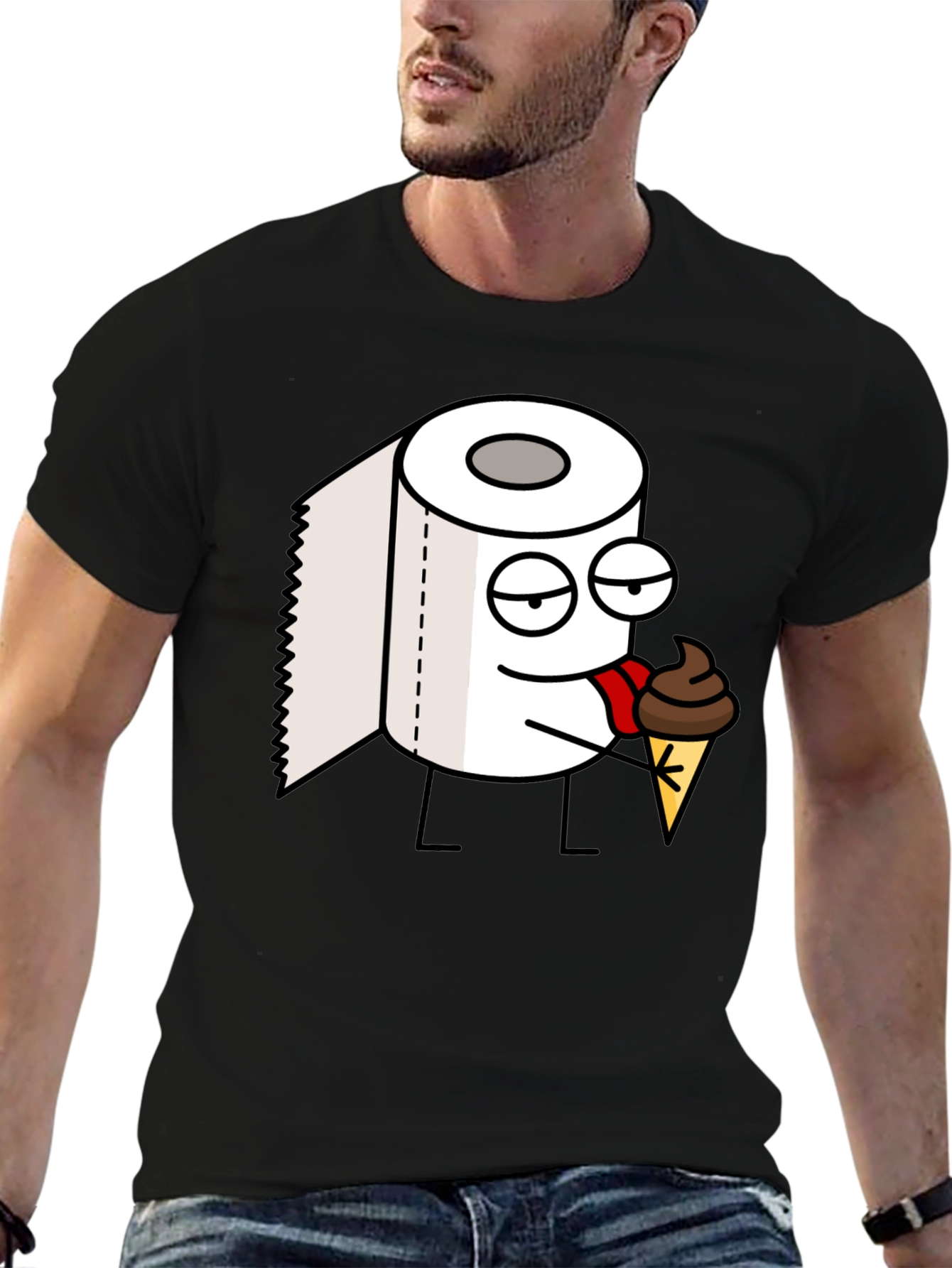 Toilet Paper Ice Cream Funny Black T-Shirt