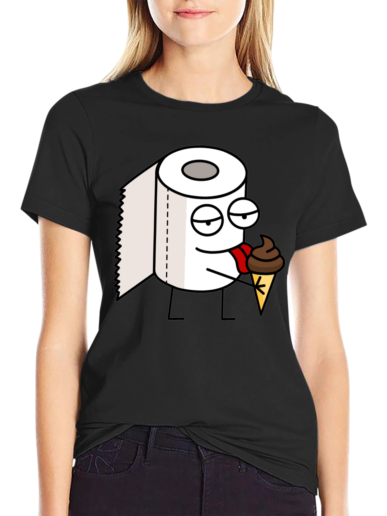 Toilet Paper Ice Cream Funny Black T-Shirt