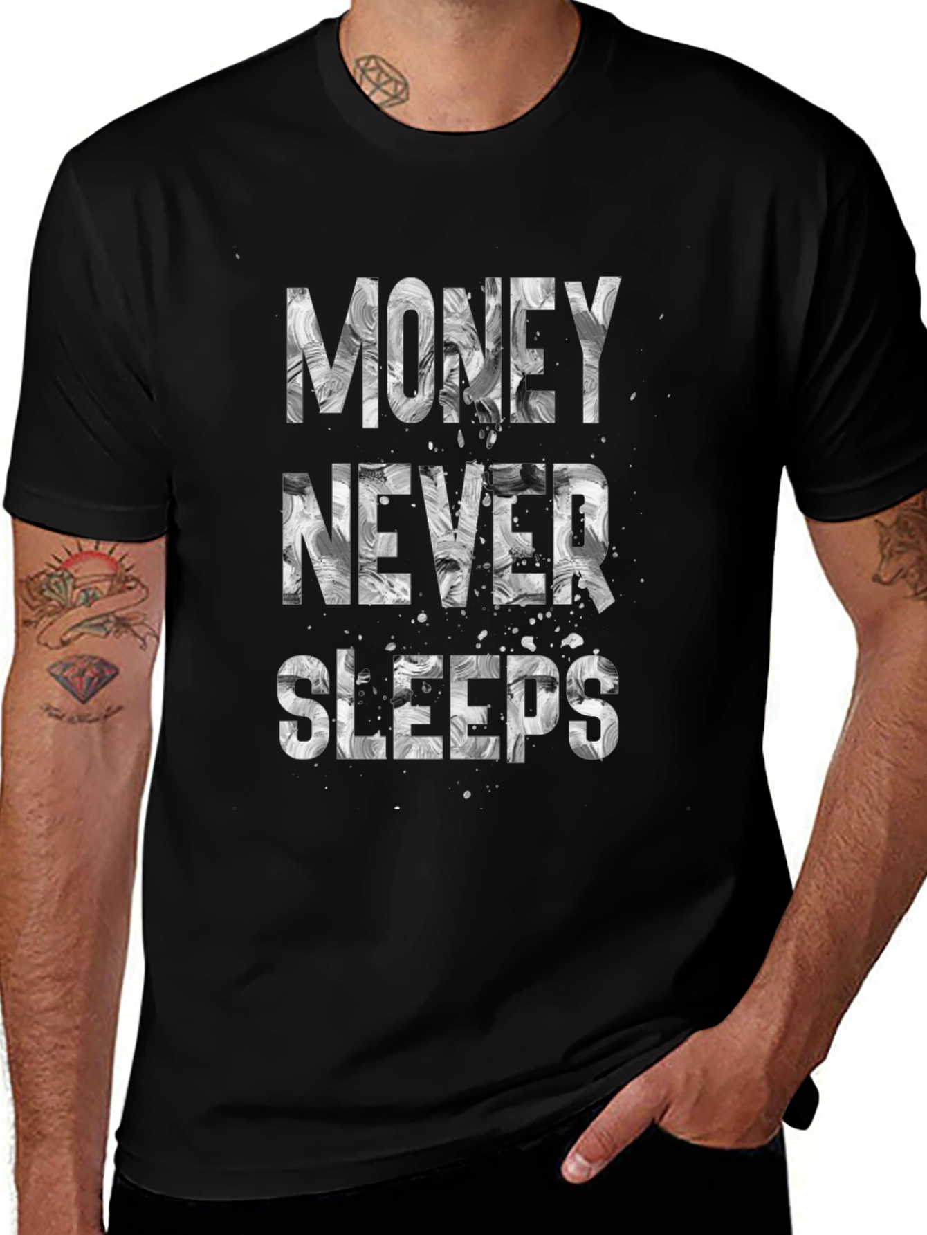 Money Never Sleeps Graphic Tee - Black