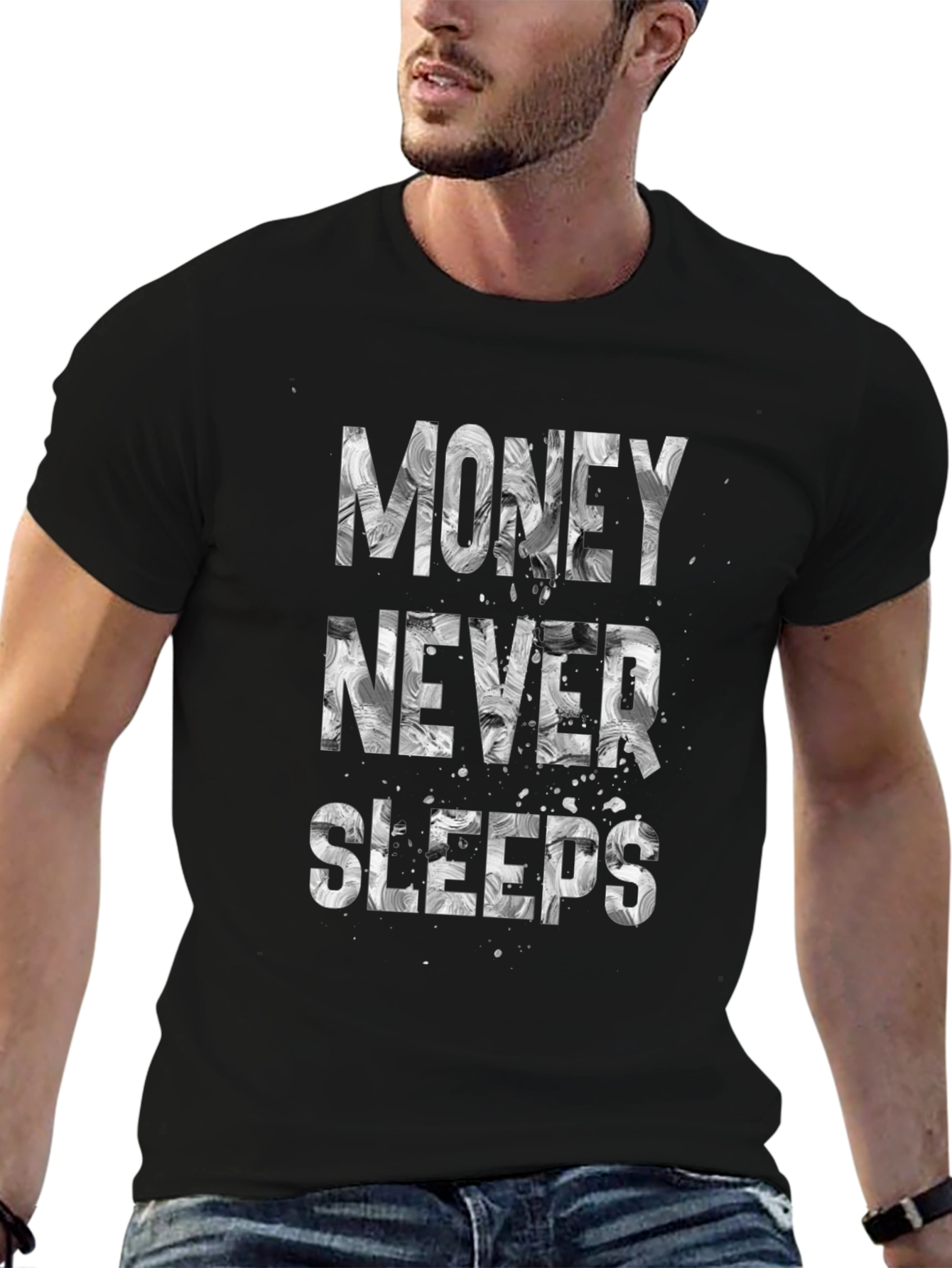Money Never Sleeps Graphic Tee - Black