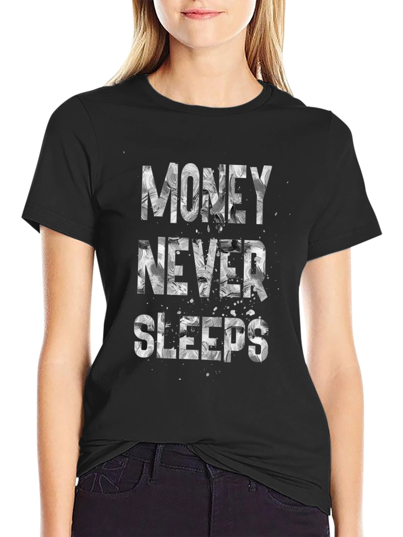 Money Never Sleeps Graphic Tee - Black