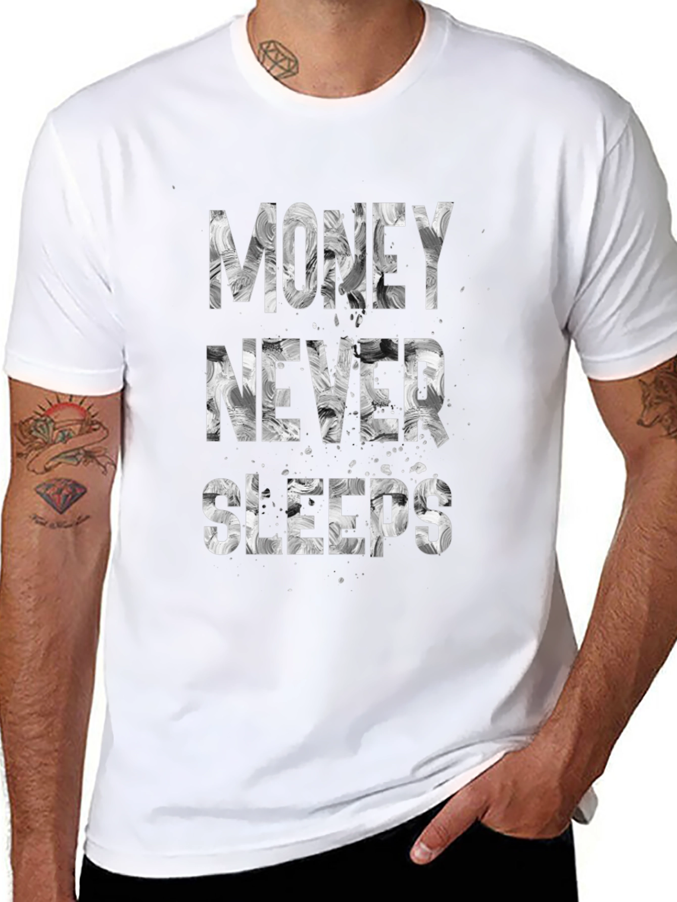 Money Never Sleeps Graphic Tee - Black