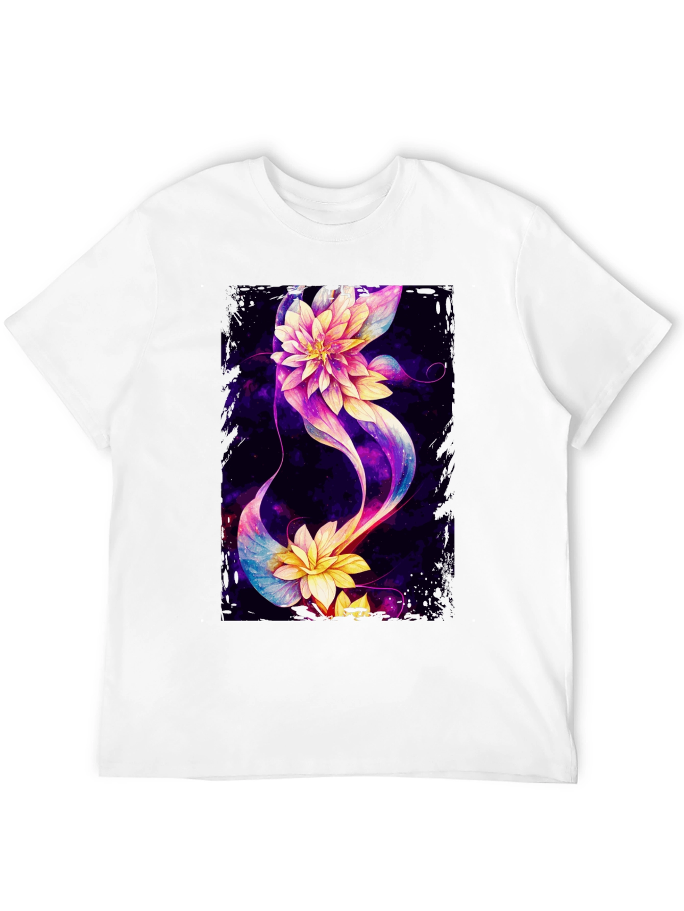 Floral Galaxy Black T-Shirt - Unique Design
