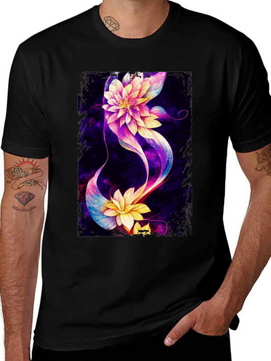Floral Galaxy Black T-Shirt - Unique Design
