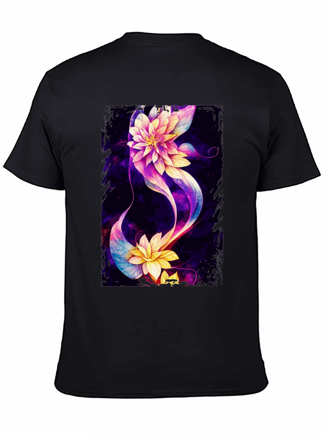Floral Galaxy Black T-Shirt - Unique Design
