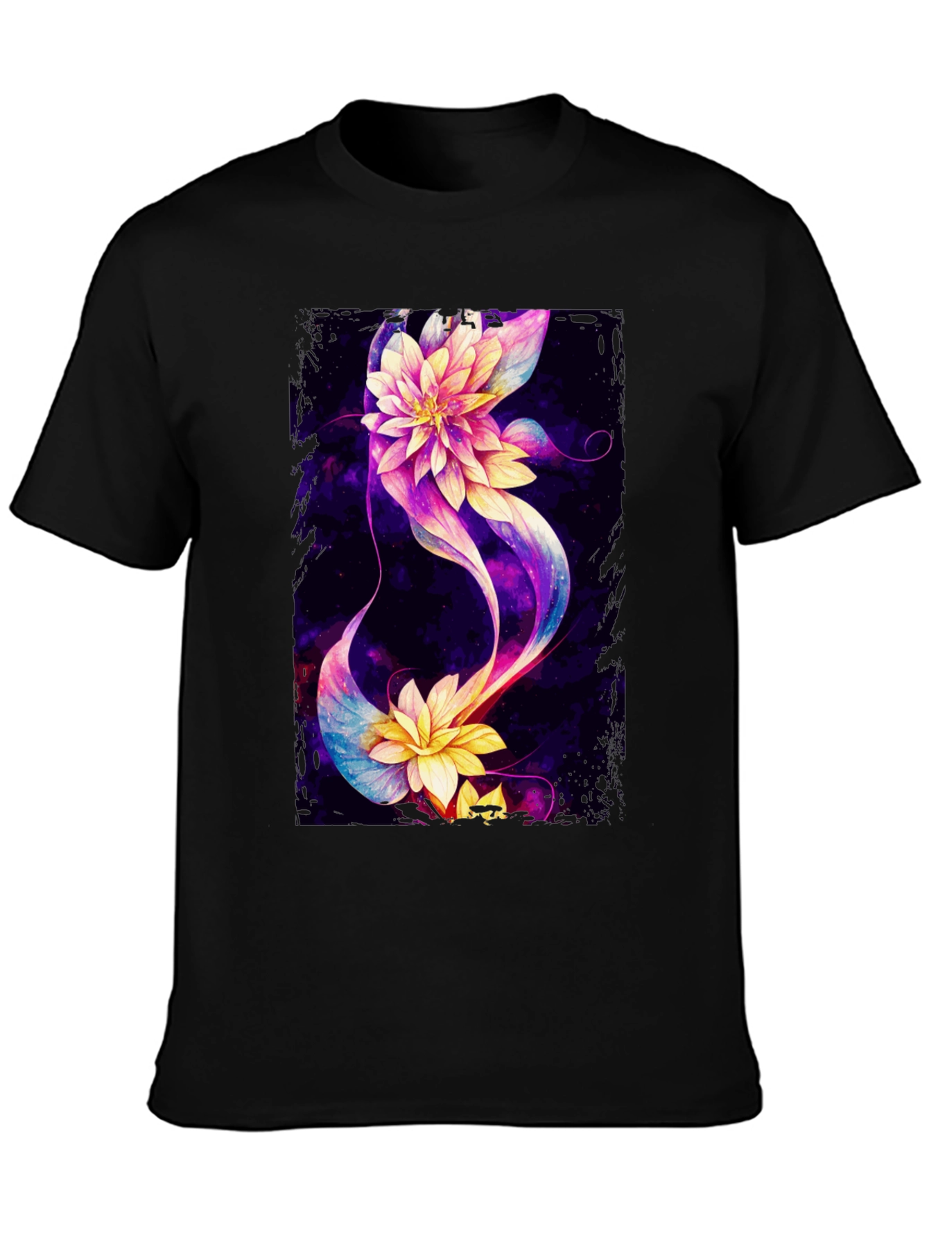 Floral Galaxy Black T-Shirt - Unique Design
