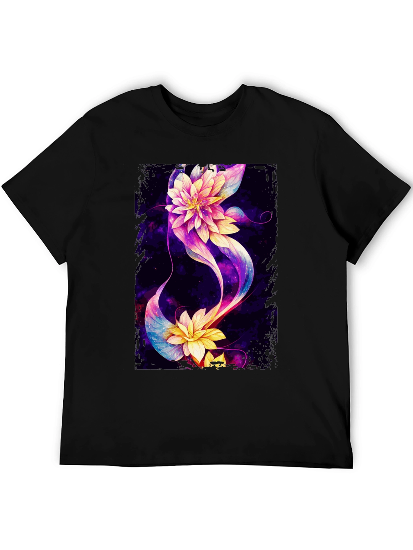 Floral Galaxy Black T-Shirt - Unique Design