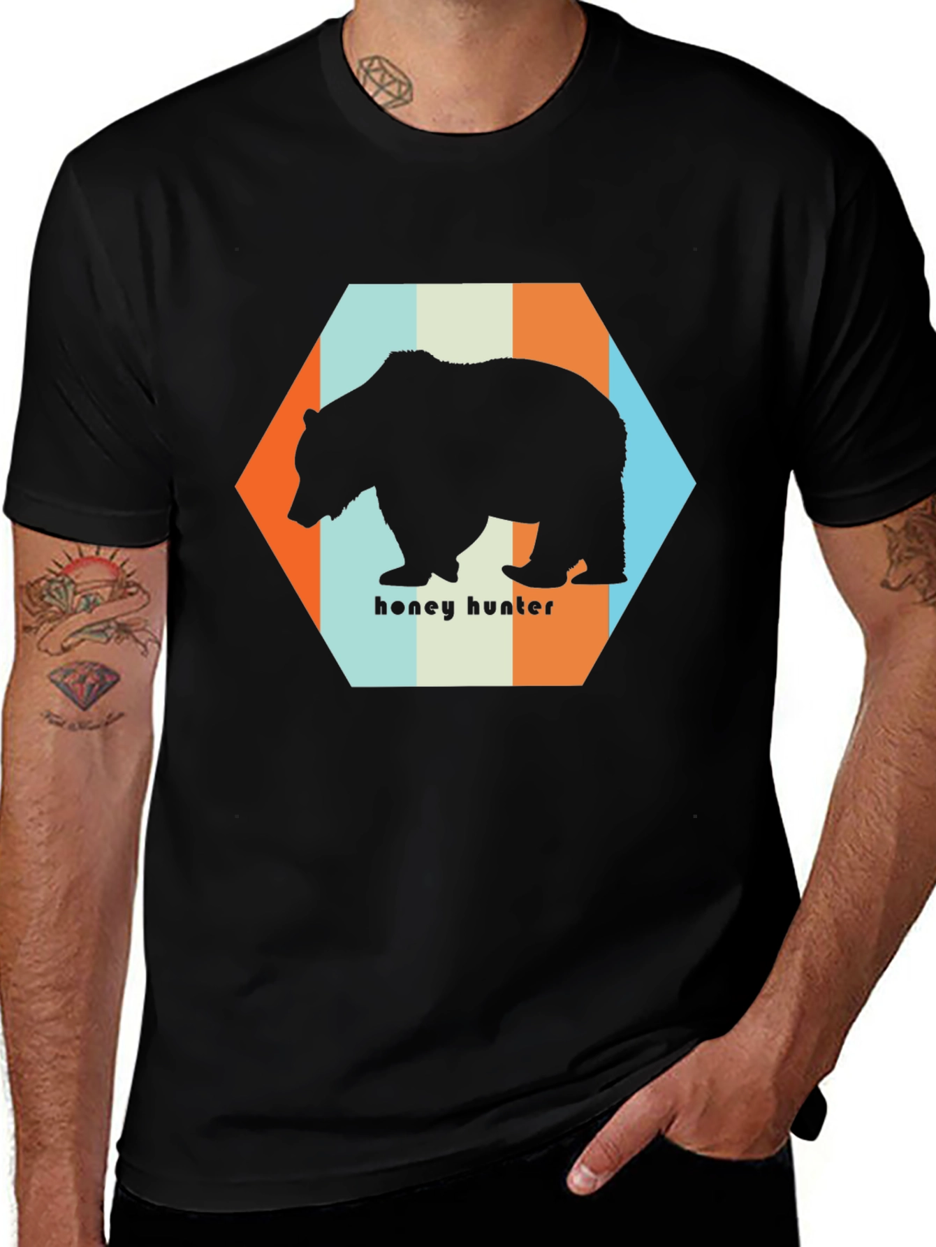 Honey Hunter Bear Graphic Tee - Black