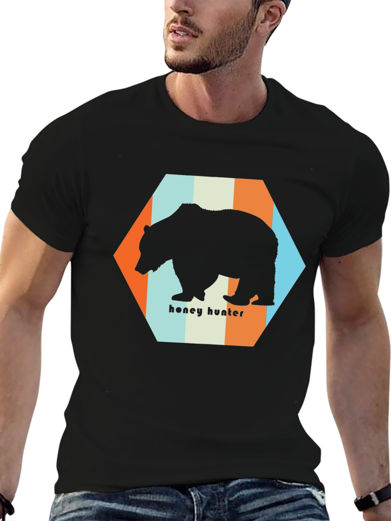 Honey Hunter Bear Graphic Tee - Black