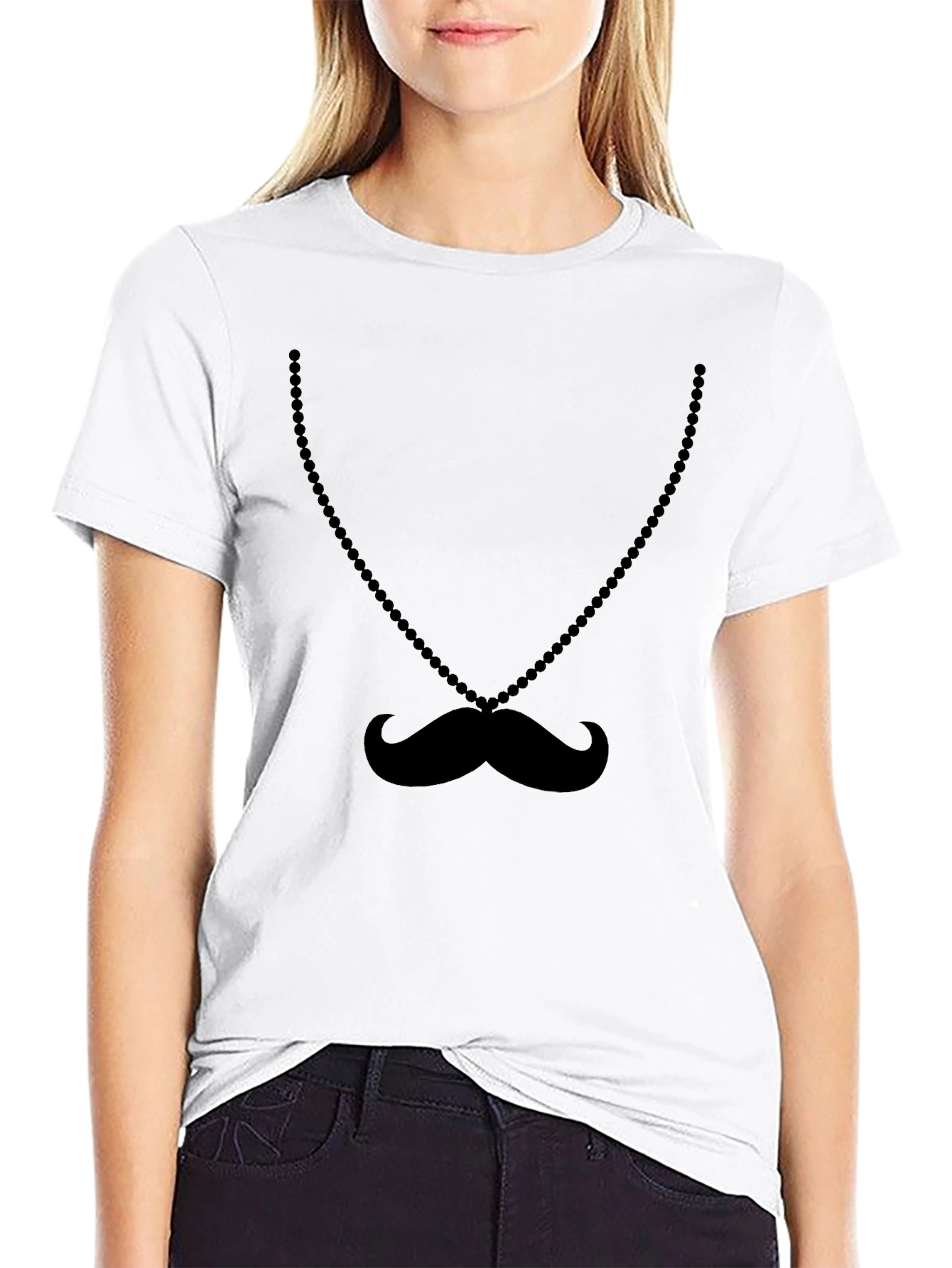 Novelty Moustache Necklace Graphic Tee