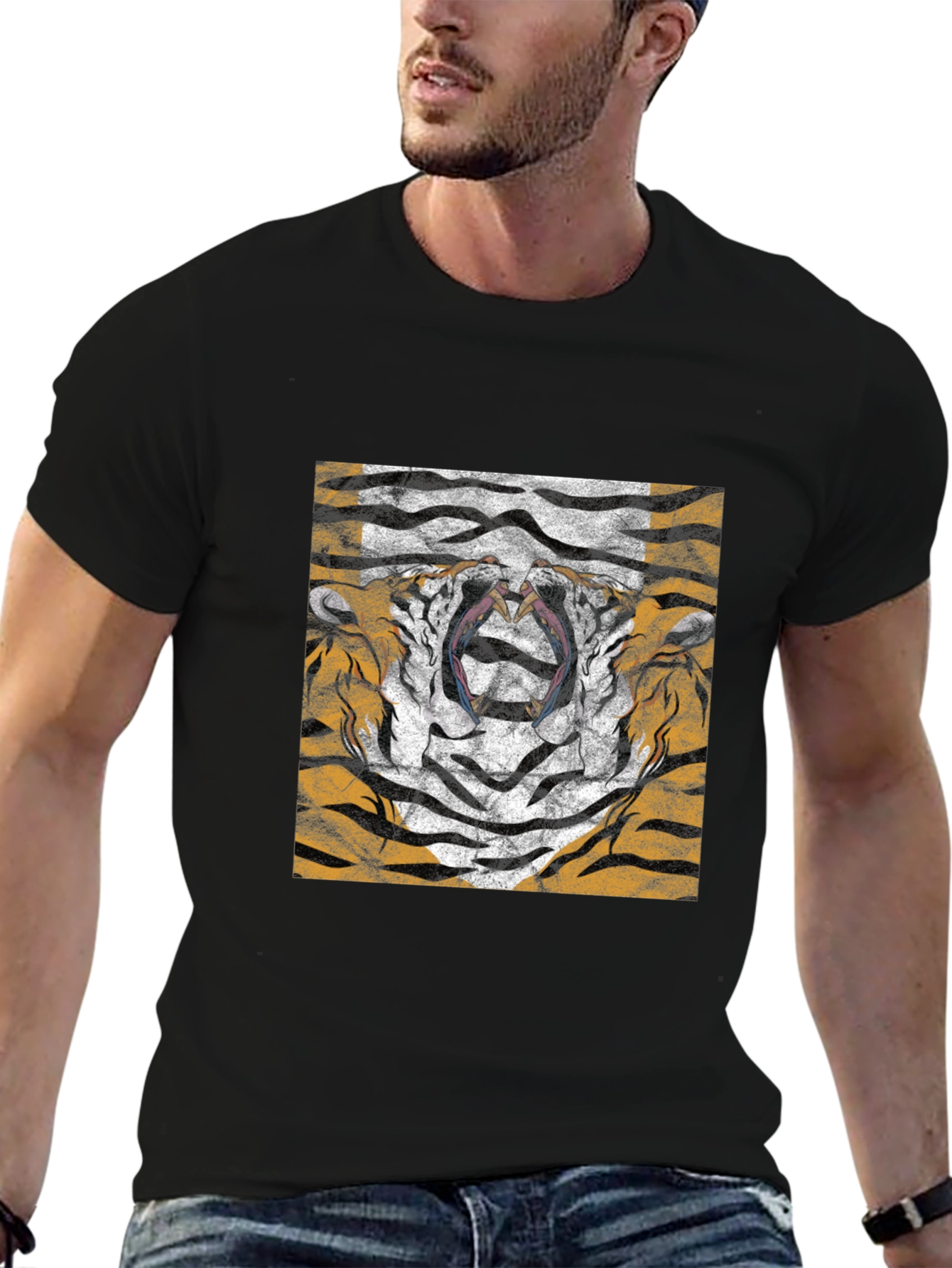 Tiger Face Graphic Black T-Shirt