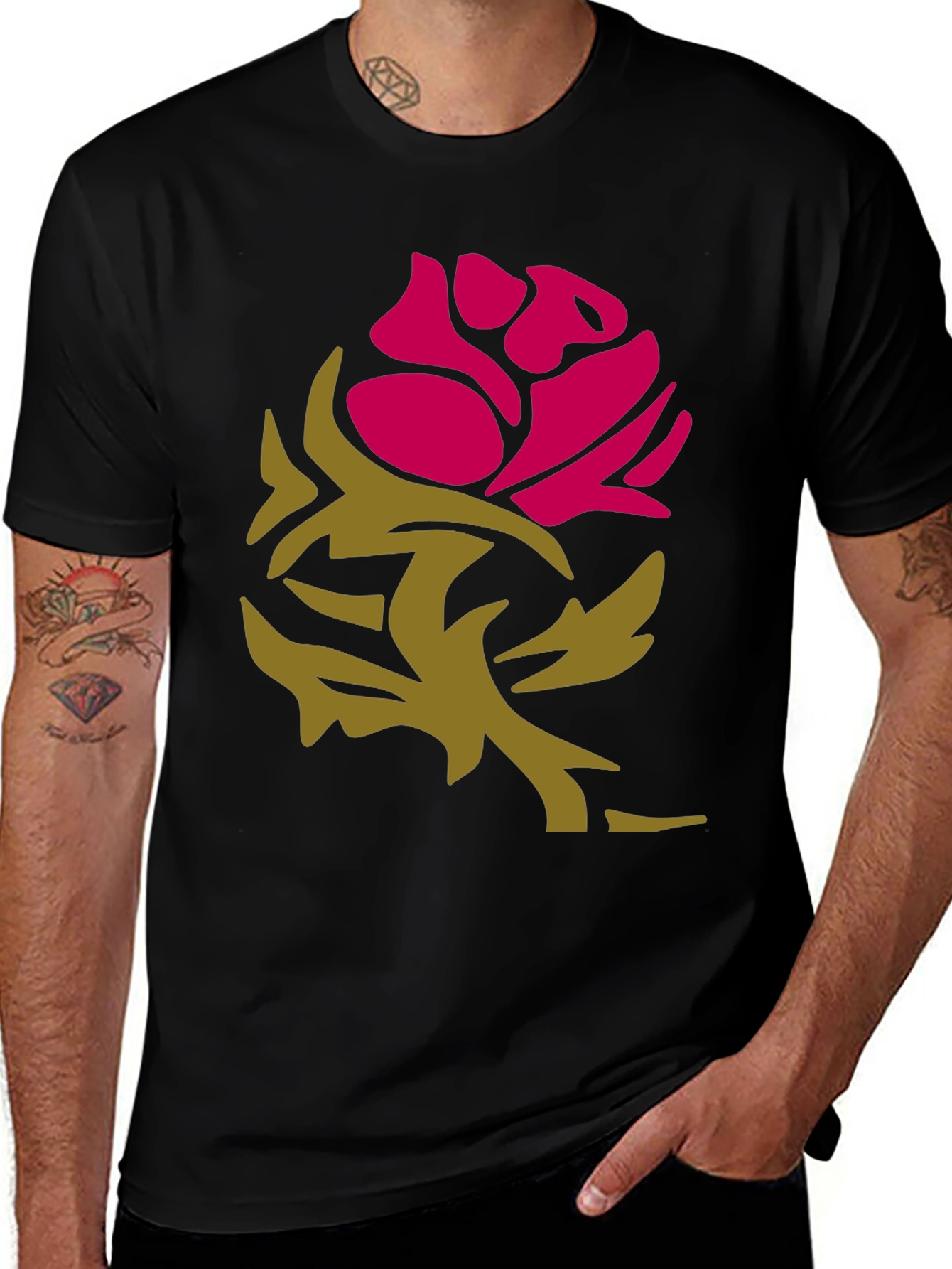 Stylish Rose Graphic Black T-Shirt