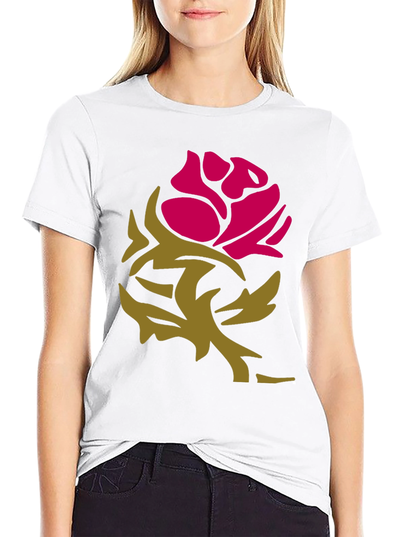 Stylish Rose Graphic Black T-Shirt