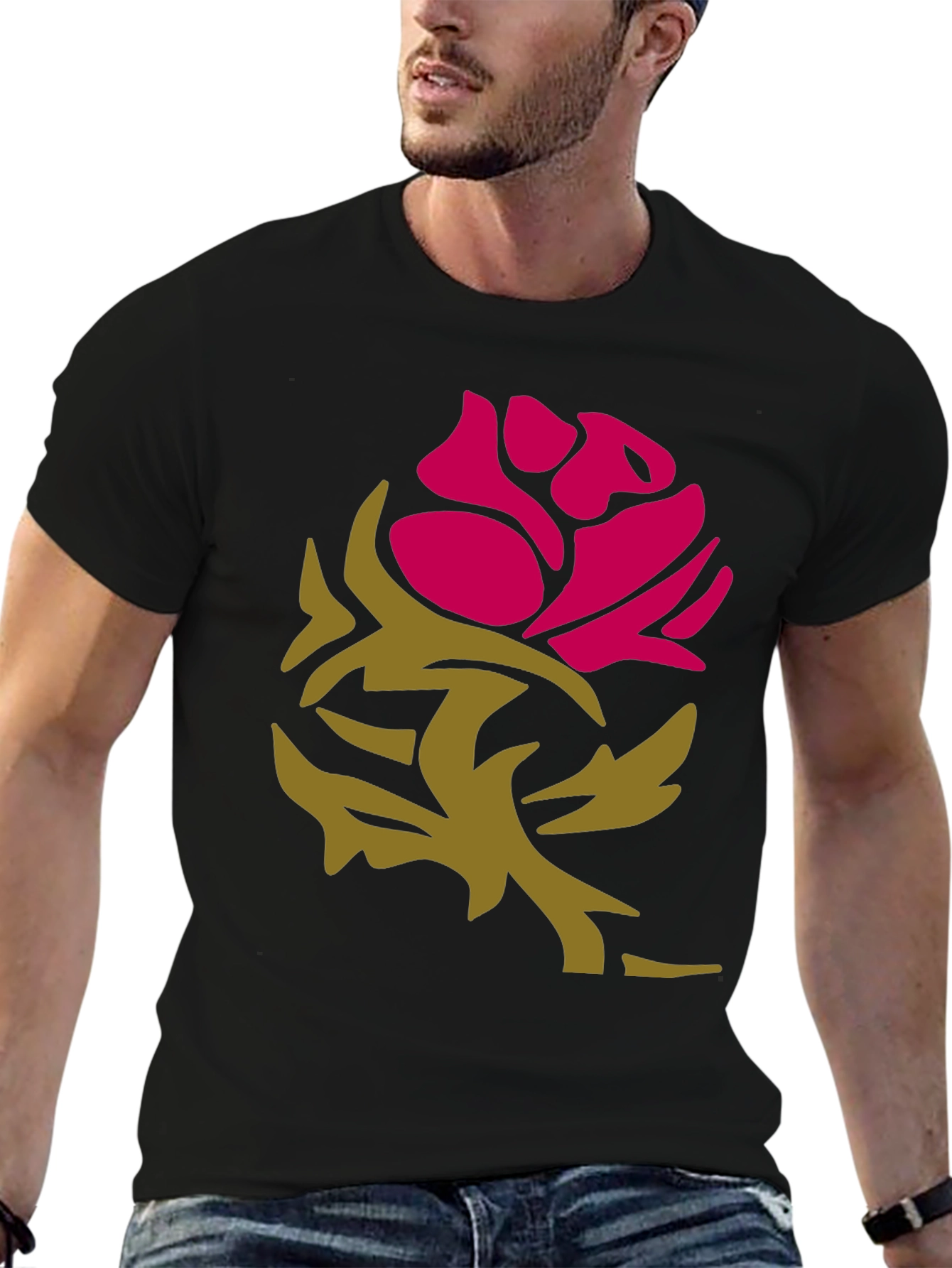 Stylish Rose Graphic Black T-Shirt