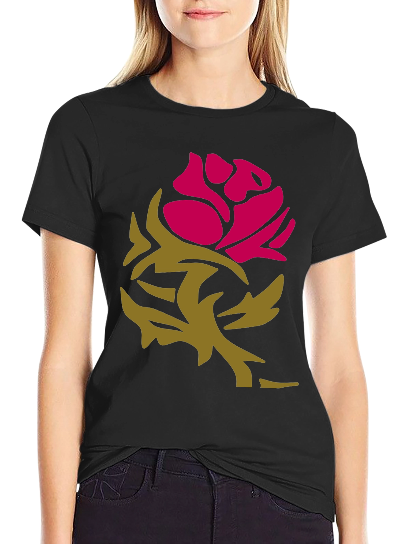 Stylish Rose Graphic Black T-Shirt