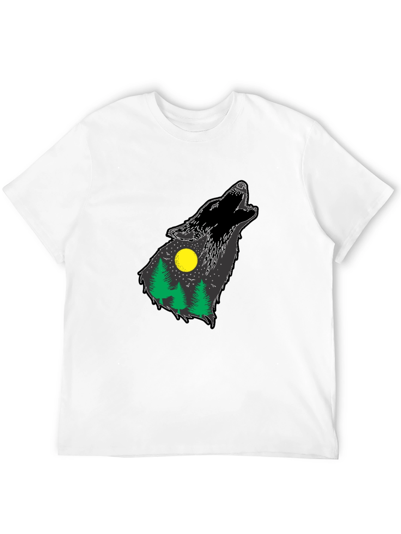Wolf Howling Forest T-Shirt - Black