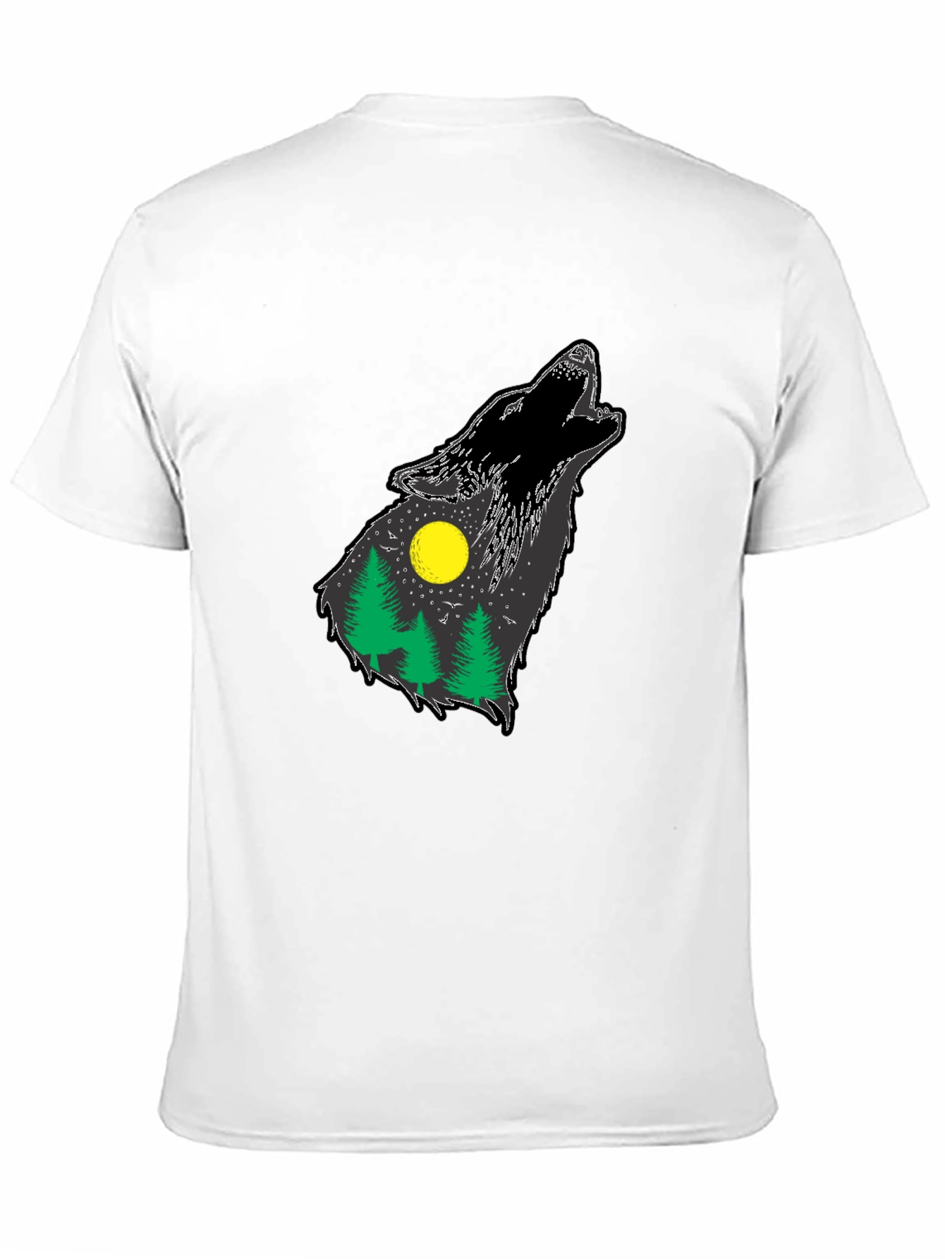 Wolf Howling Forest T-Shirt - Black