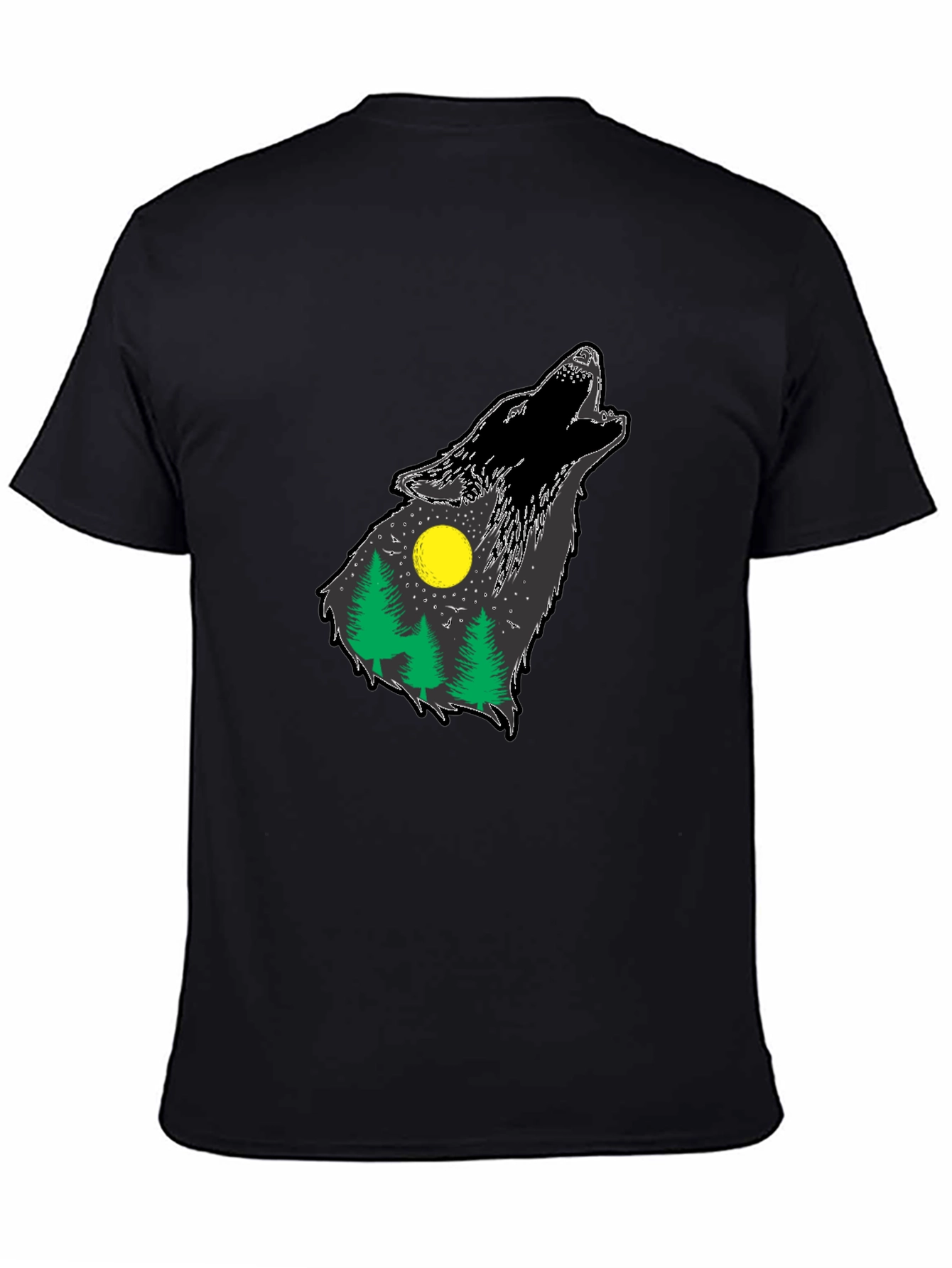 Wolf Howling Forest T-Shirt - Black
